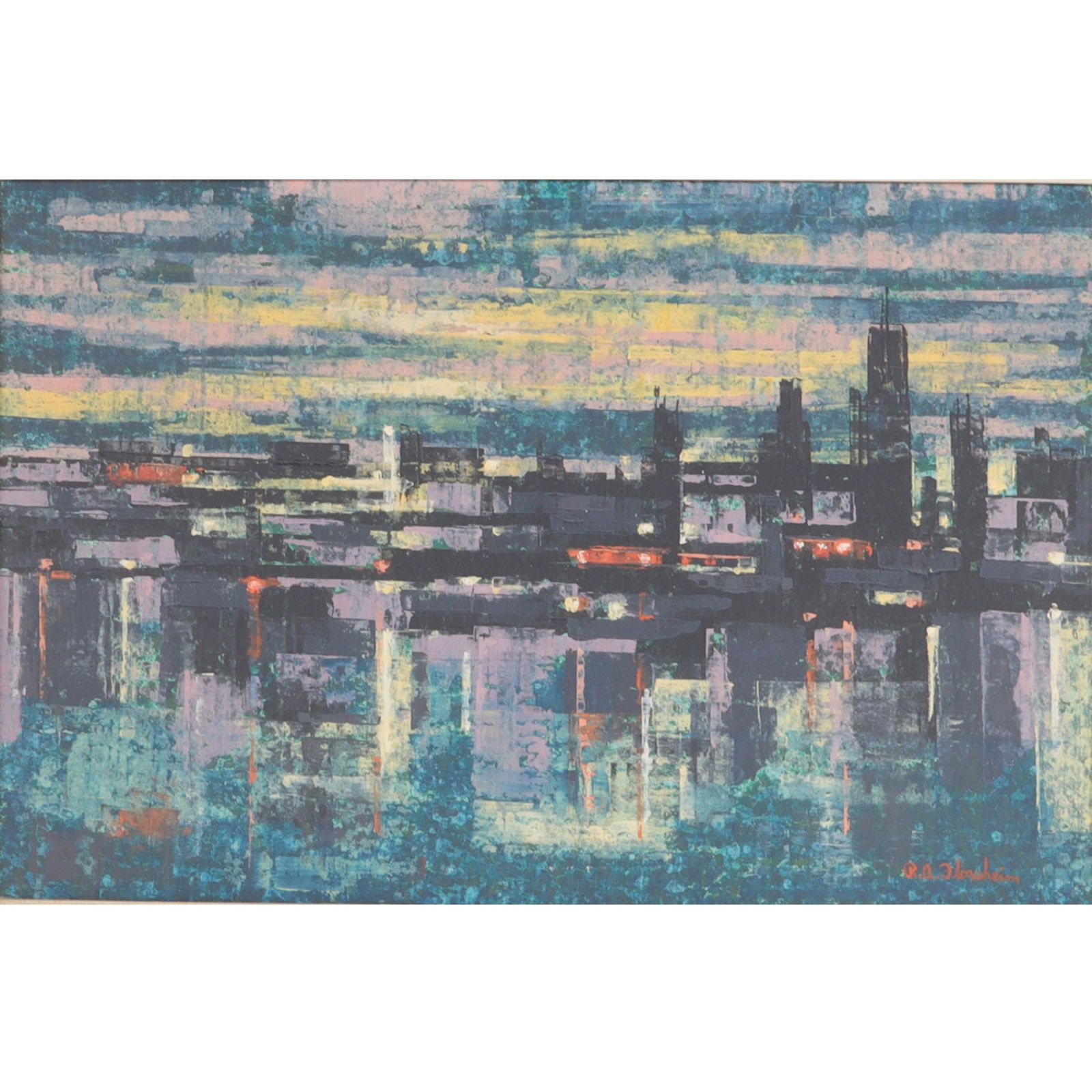 Richard Aberle Florsheim, Illinois (1916 - 1979), City Skyline, encaustic and oil on gesso on board, (1 of 10)