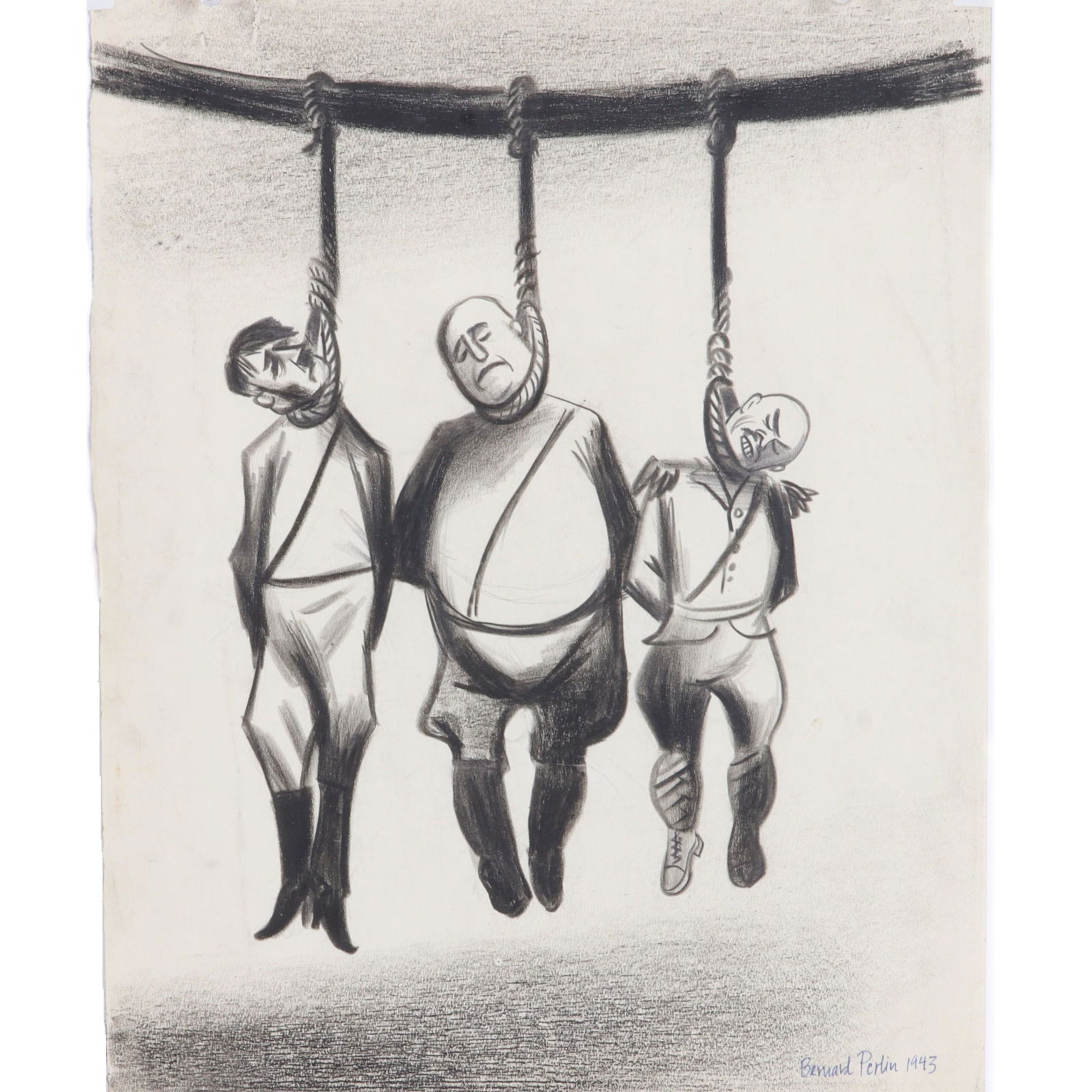 Bernard Perlin, New York, Connecticut (1918 - 2014), Leaders Hanging, 1943, political drawing, (1 of 6)
