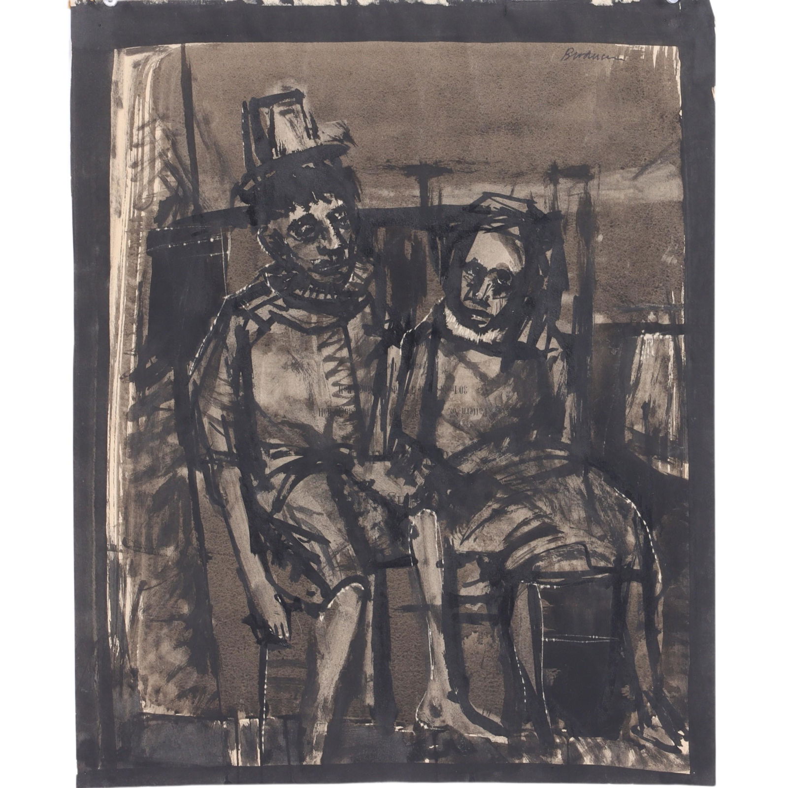 Robert Broderson, North Carolina, Connecticut (1920 - 1992), Harlequins, ink wash on paper, 21"H x: Robert Broderson North Carolina, Connecticut (1920 - 1992) Harlequins ink wash on paper signed upper right. EX Catherine Viviano Gallery, NYC Biography from the Archives of askART: Biography from Boca