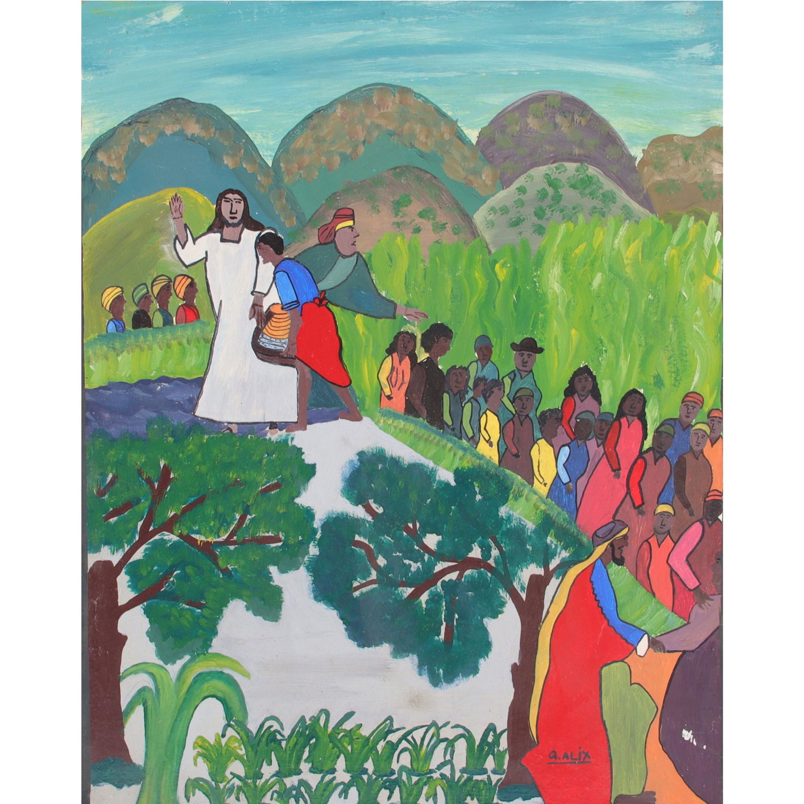 Gabriel Alix, Haitian (1930 - 1998), Jesus Benit les Pains et les Poissons, oil on board, 19 1/2"H x (1 of 8)