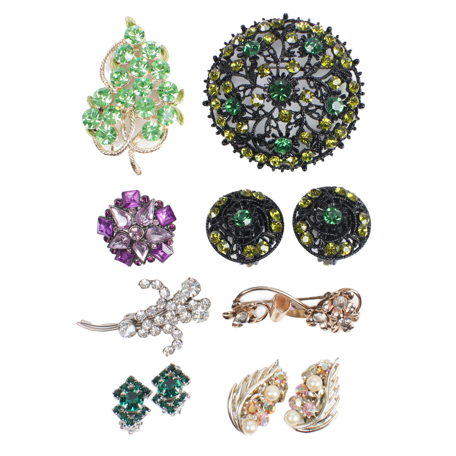 Mixed metal rhinestone and crystal 8pc jewelry group: Barclay gold filled floral swag brooch 2 (1 of 6)