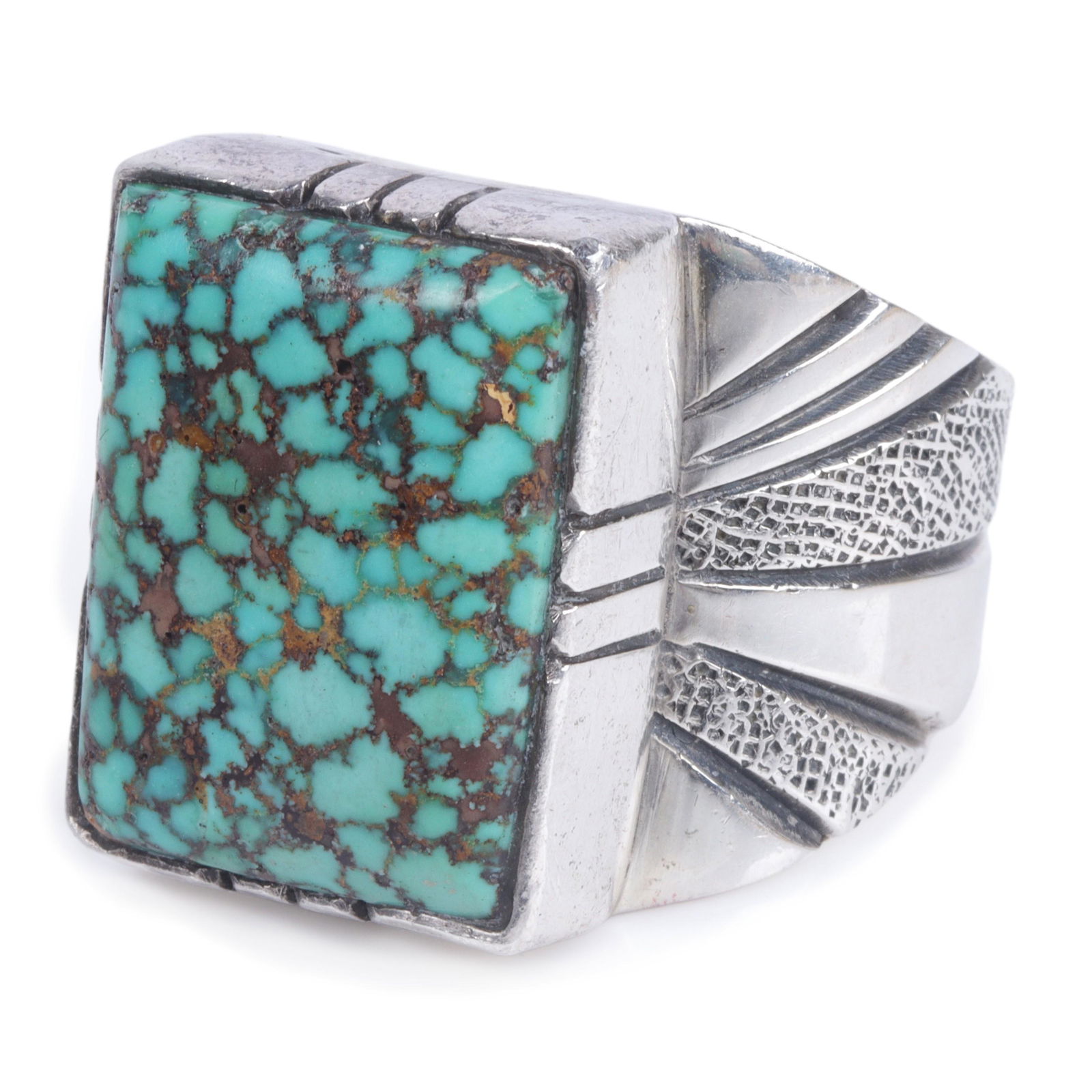 Leonard Nez Navajo Native American sterling silver and square cut Arizona Kingman spiderweb (1 of 5)
