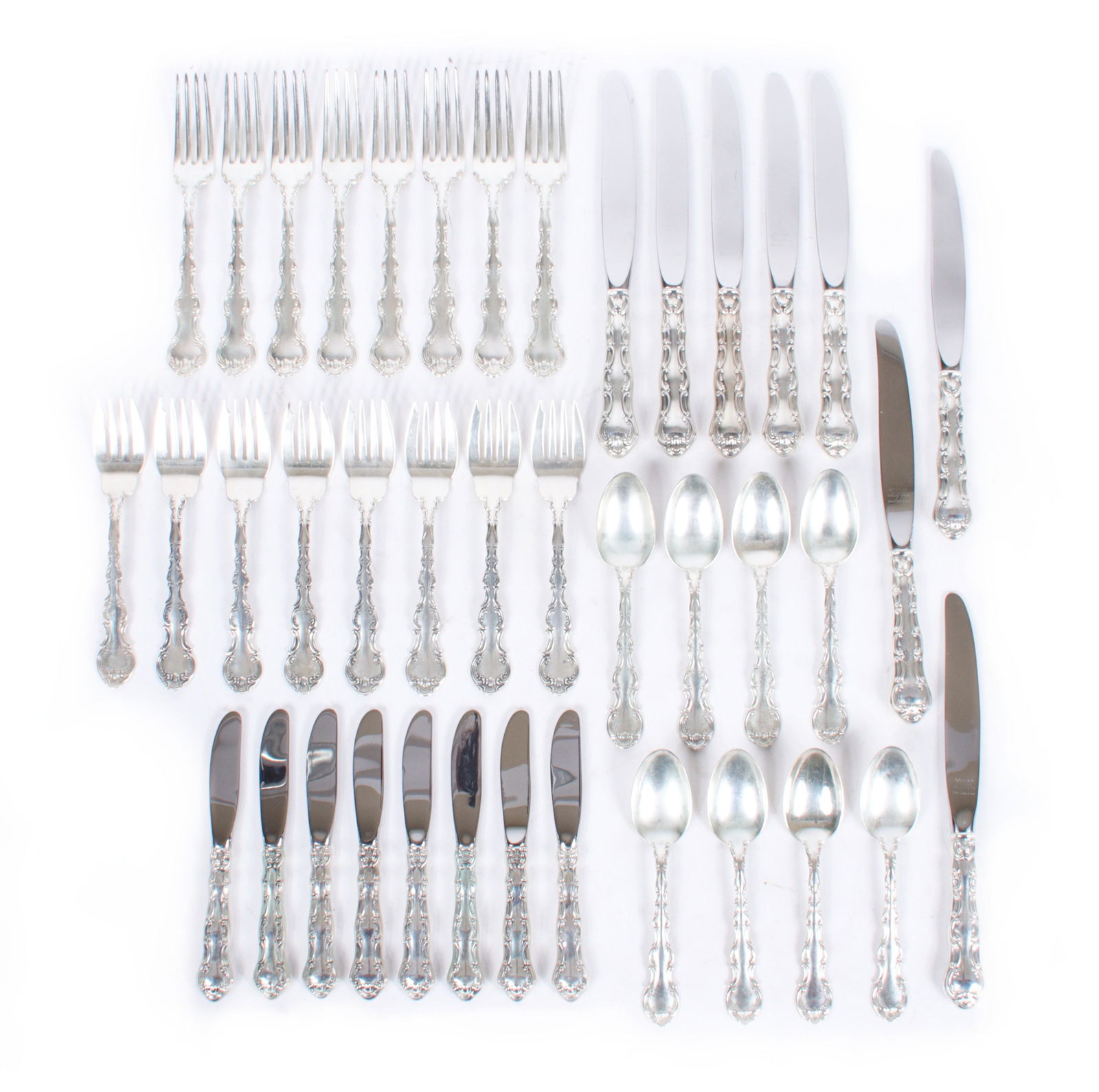 40 piece Gorham Strasbourg sterling silverware service for 8: 9" dinner knives, 7" dinner forks, 6 (1 of 8)