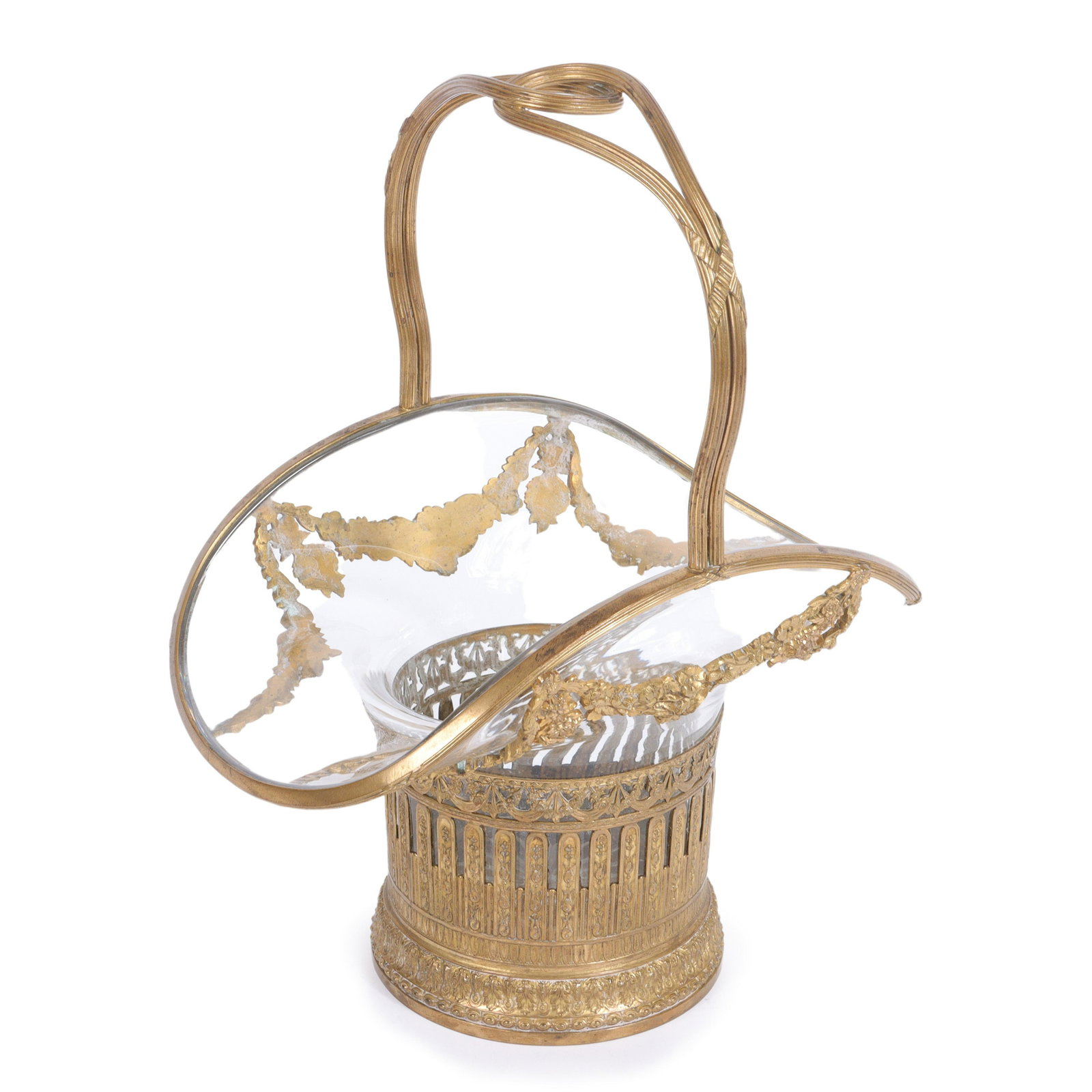 Victorian Baccarat crystal Ormolu gilt bronze mounted glass basket. 13 1/2" (to the top of the (1 of 6)