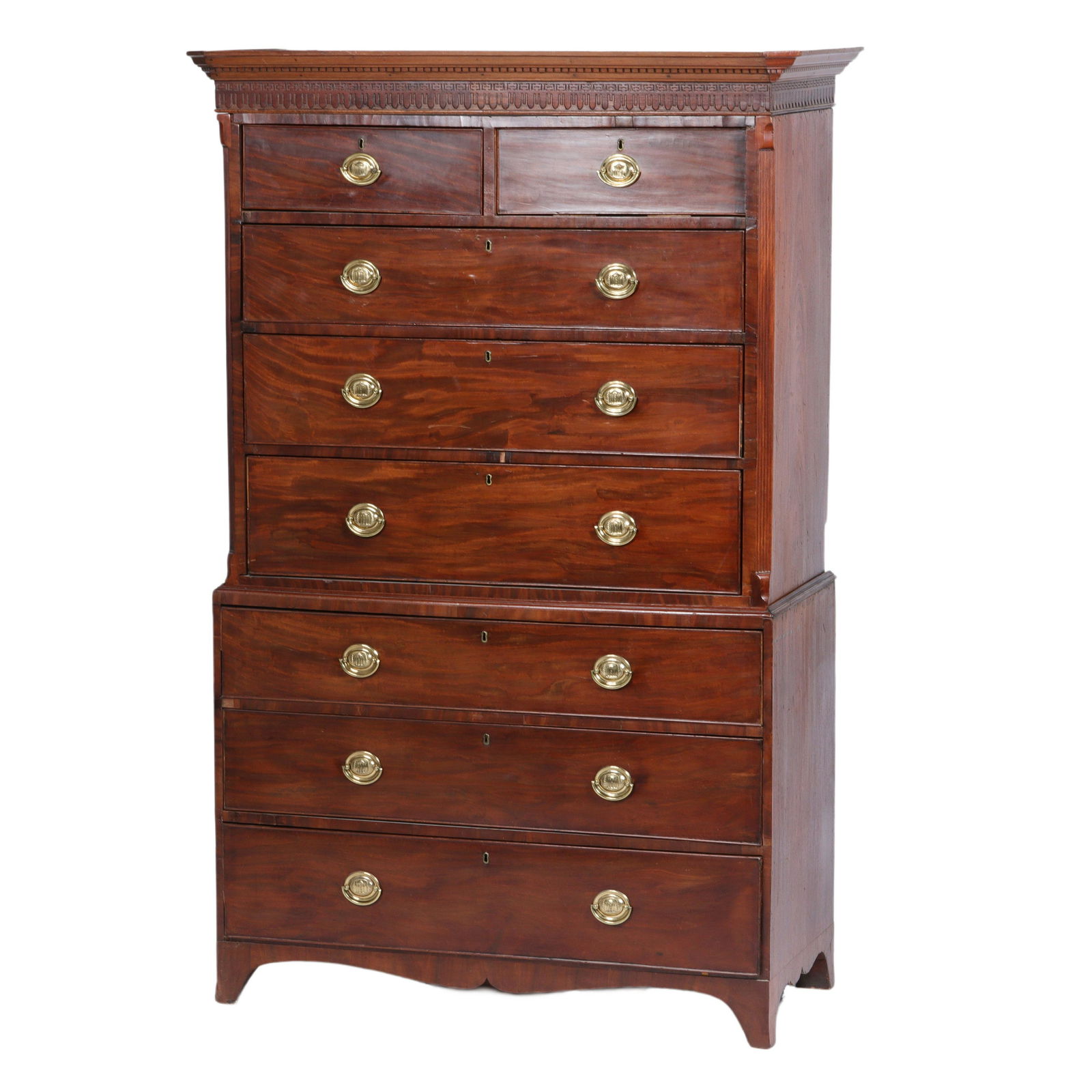 Antique Hepplewhite chest on chest mahogany highboy, 19th Century. 44"H x 50 1/2"W x 23 1/4"D (1 of 15)
