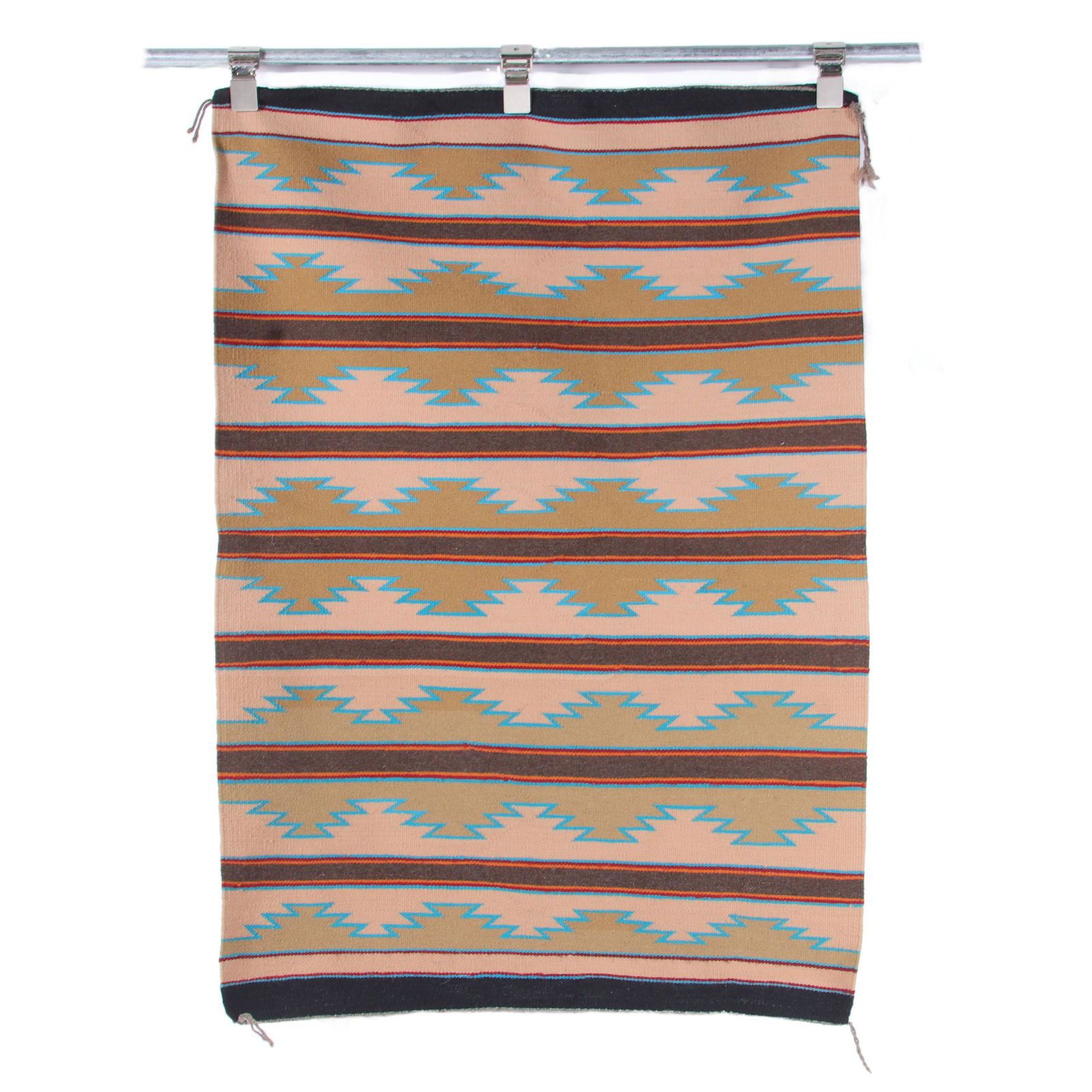 Navajo Native American 1960s Wide Ruins rug with turquoise zig zag design 42" x 31" (1 of 6)