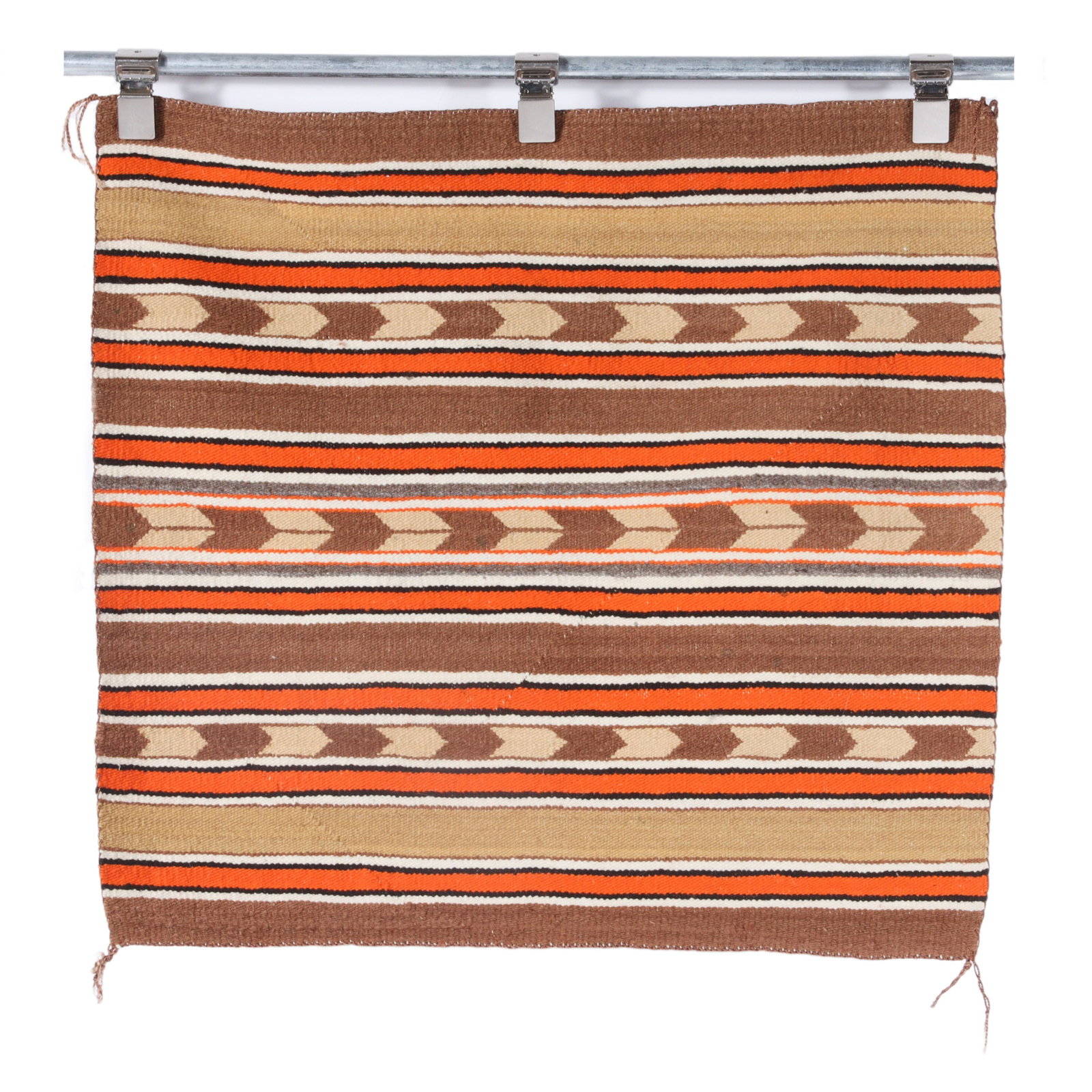 Navajo Native American 1960's weaving saddle blanket with orange stripes. 30 1/2" x 29" (1 of 7)
