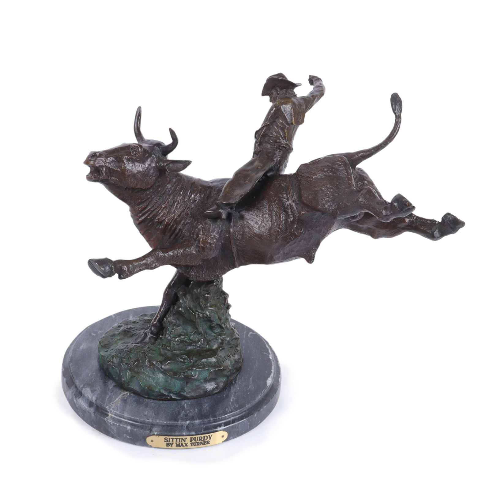Bronze western sculpture after Max Turner bronze, "Sittin' Purdy", 13 1/4"H x 18"W x 15 1/2"D (1 of 8)