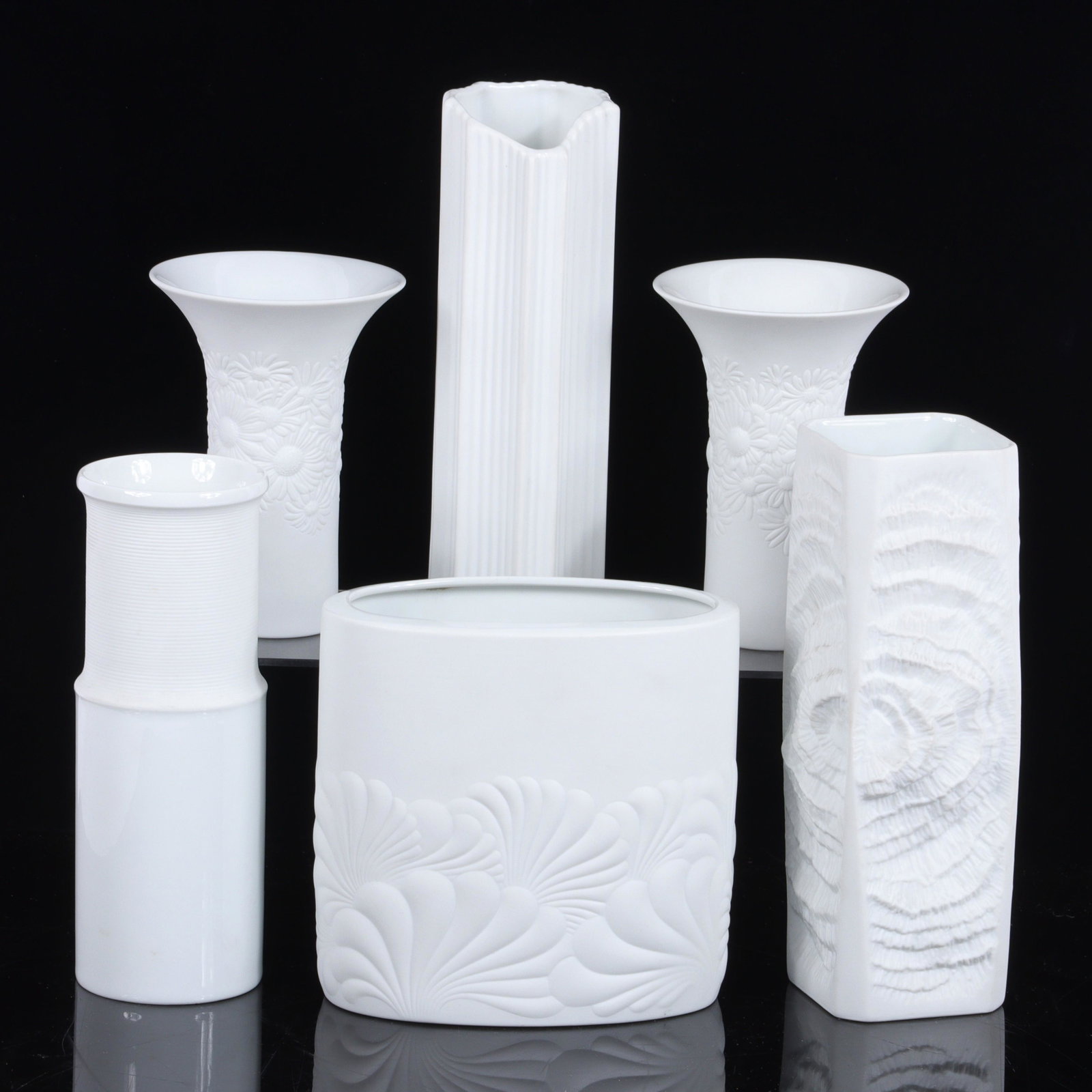 Six vintage Rosenthal Studio-Line and Kaiser Germany white porcelain vases. 8"H x 2 1/2"W x 2 1/2"D (1 of 11)