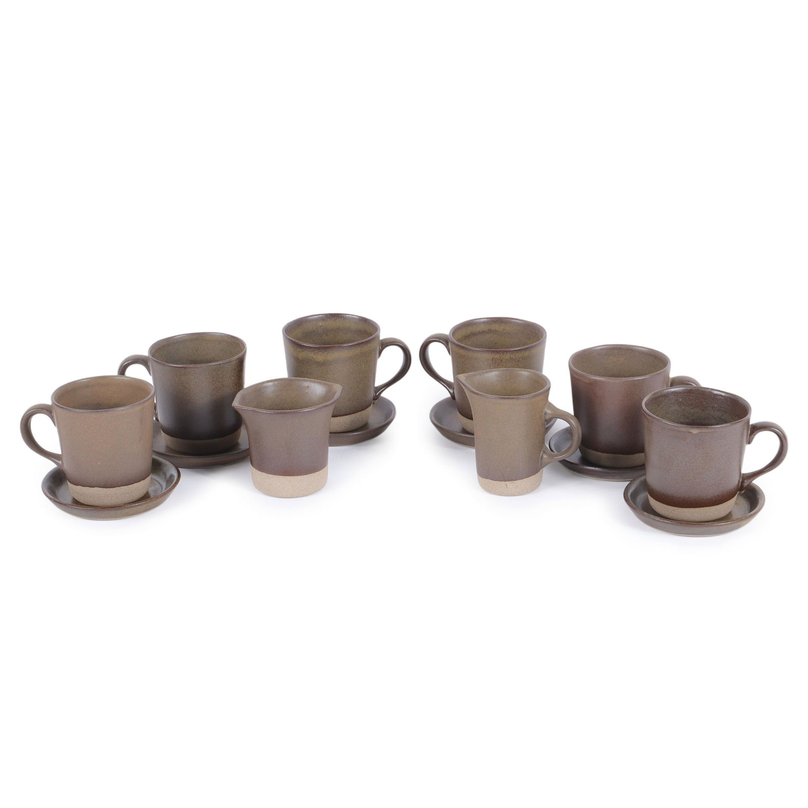 Gordon and Jane Martz Marshall Studios 14pc stoneware coffee, saucer, sugar and creamer. 3 1/8"H x (1 of 6)