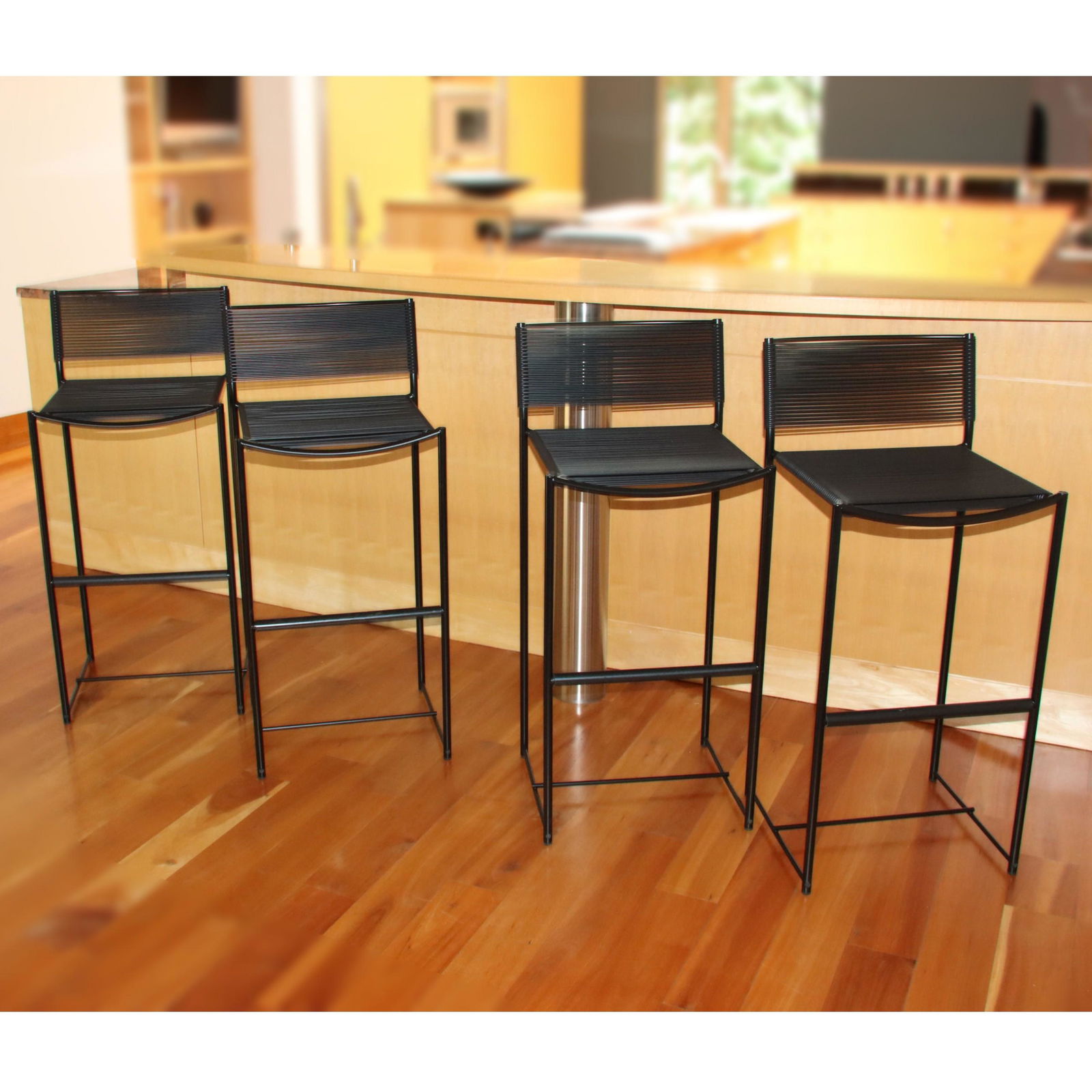 Set of four "Spaghetti" bar stools by Giandomenico Belotti for Alias, black rod steel and rubber (1 of 6)