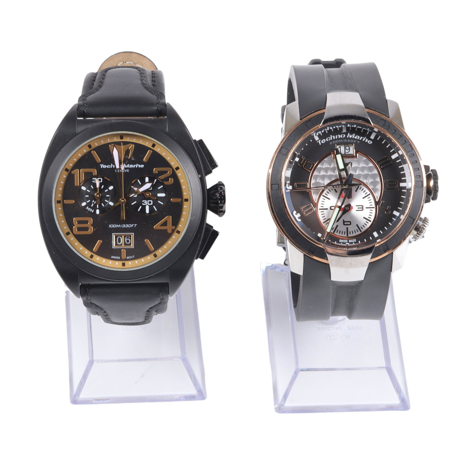 Two TechnoMarine 45mm watches: UF6 Sports UFDT02G & US Navy 409004.: Two TechnoMarine 45mm watches: UF6 Sports UFDT02G & US Navy 409004. Serial number for UF6 08066156 and for Navy 8058063. Both include original case, boxe, documentation and tools.