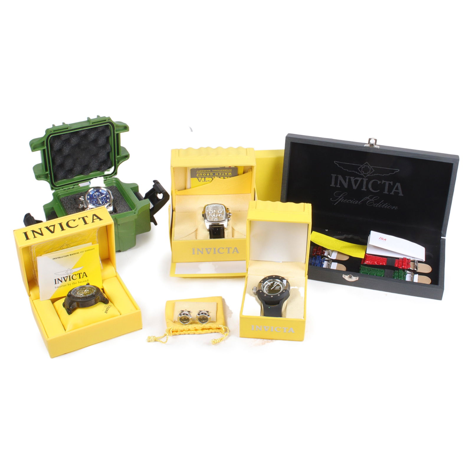 Invicta 9pc group: watches, cases, bands, and cuff links (1 of 5)
