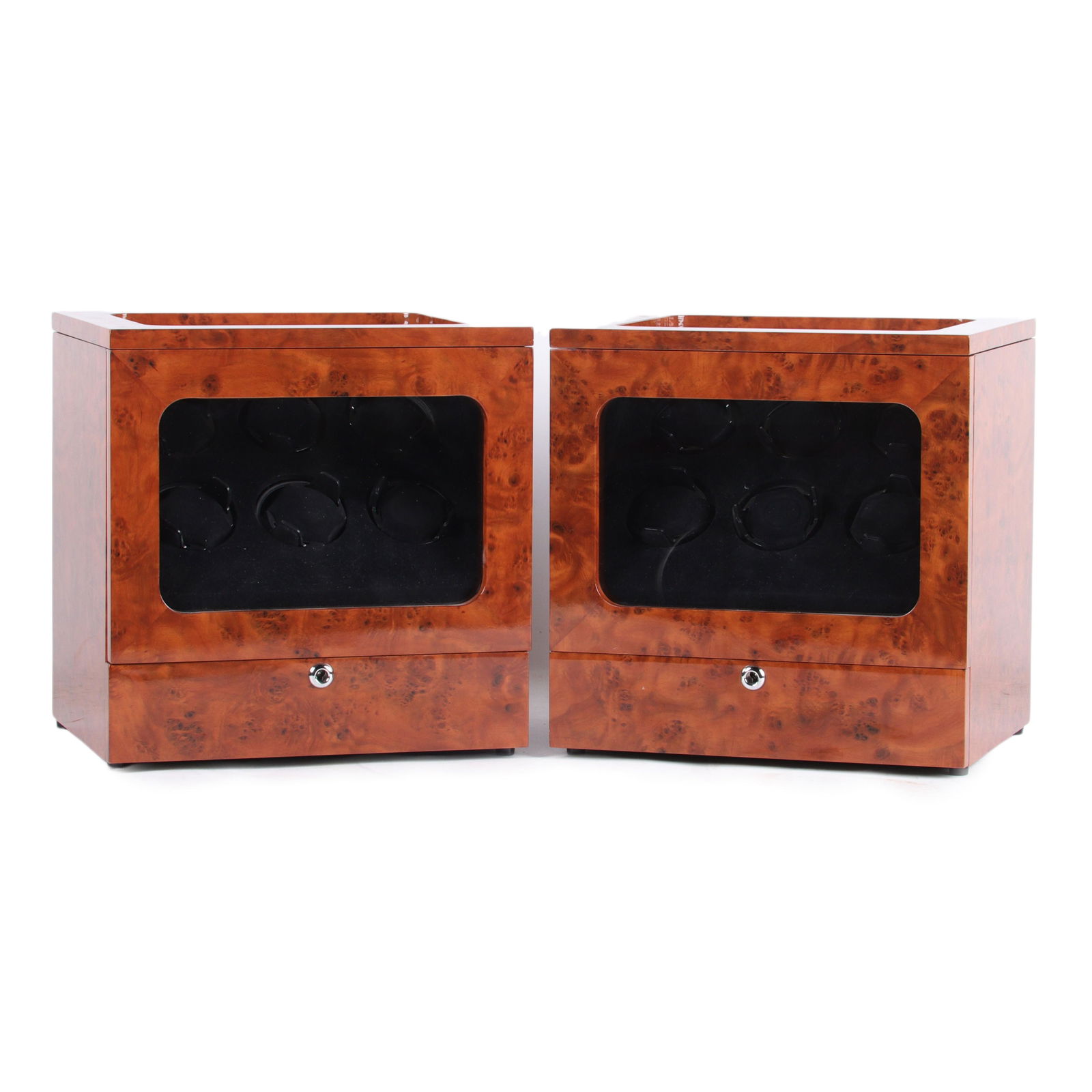 Two Steinhausen? 6-pc watch winder cases with burl laminate and black interior. 13"H x 12 1/2"W x 9 (1 of 17)