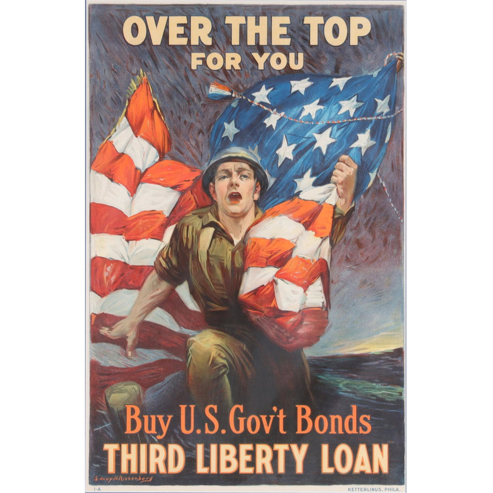 WW1 poster: Over the Top for You, Buy U.S. Gov't. Bonds, Sidney Riesenberg, 1918 29 1/2"H x 19 1/8"W (1 of 8)