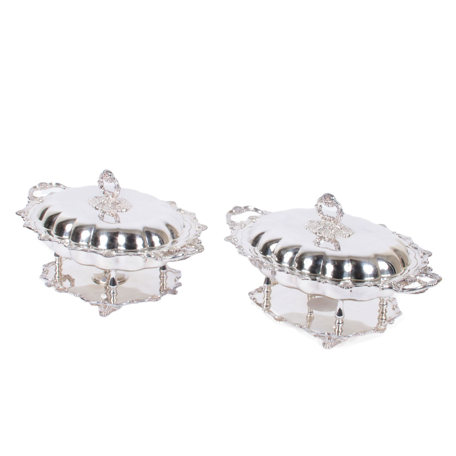 Pair antique Rococo style silver plated chafing entree food warmer serving pieces. 10 1/2"H x 22 (1 of 12)