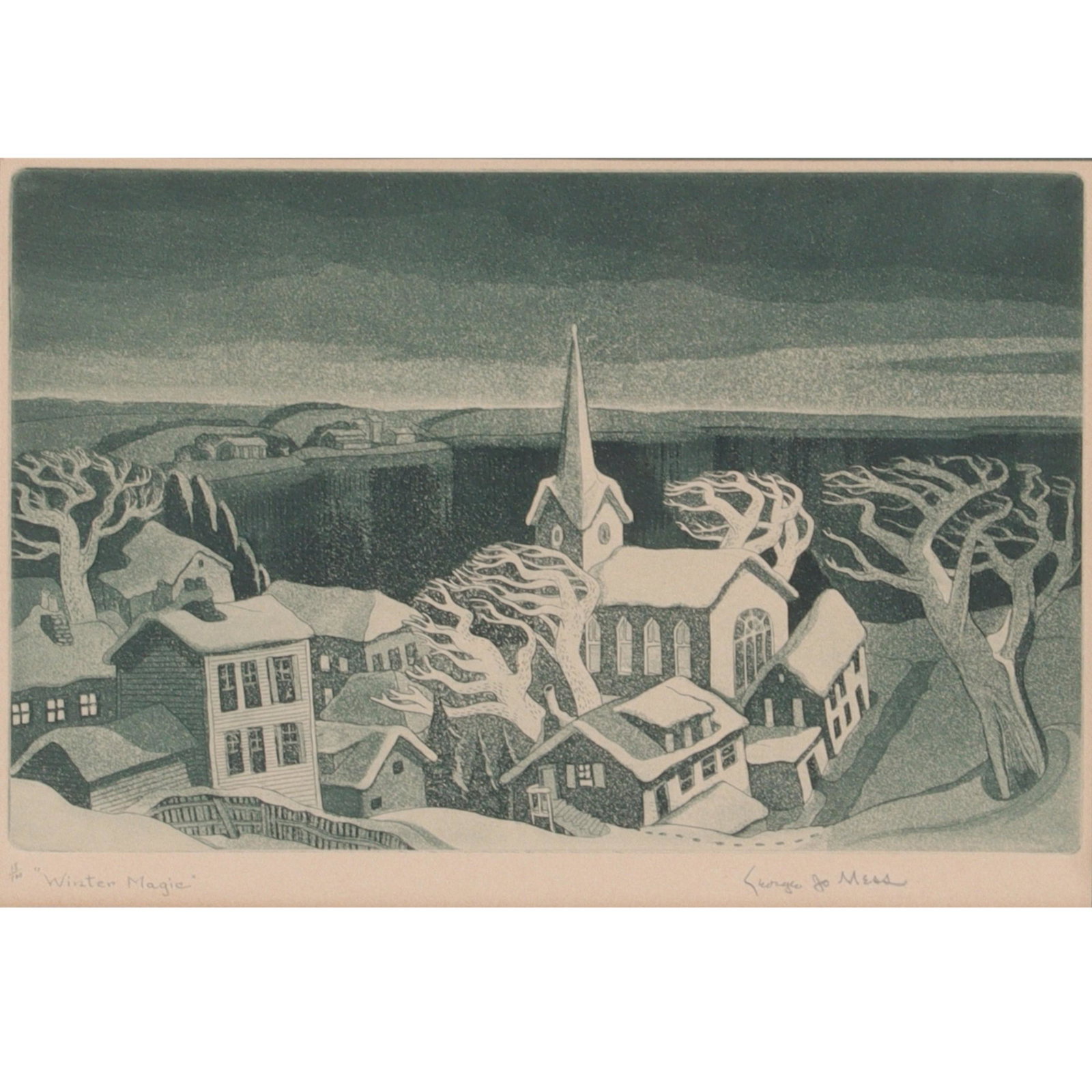 George Joseph Mess, Indiana, Illinois (1898 - 1962), Winger Magic, etching, 6 1/2" x 9 1/2",12 3/4 " (1 of 7)