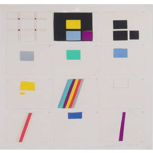 Robert Breer, American (1926-2011), Sequence from "66", 1966, mixed media collage, 19 1/4"H x 20: Robert Breer American (1926-2011) Sequence from "66", 1966 mixed media collage signed and dated lower right. Study for 12 4" x 6" collages mounted on board. Each collage served as an individual frame