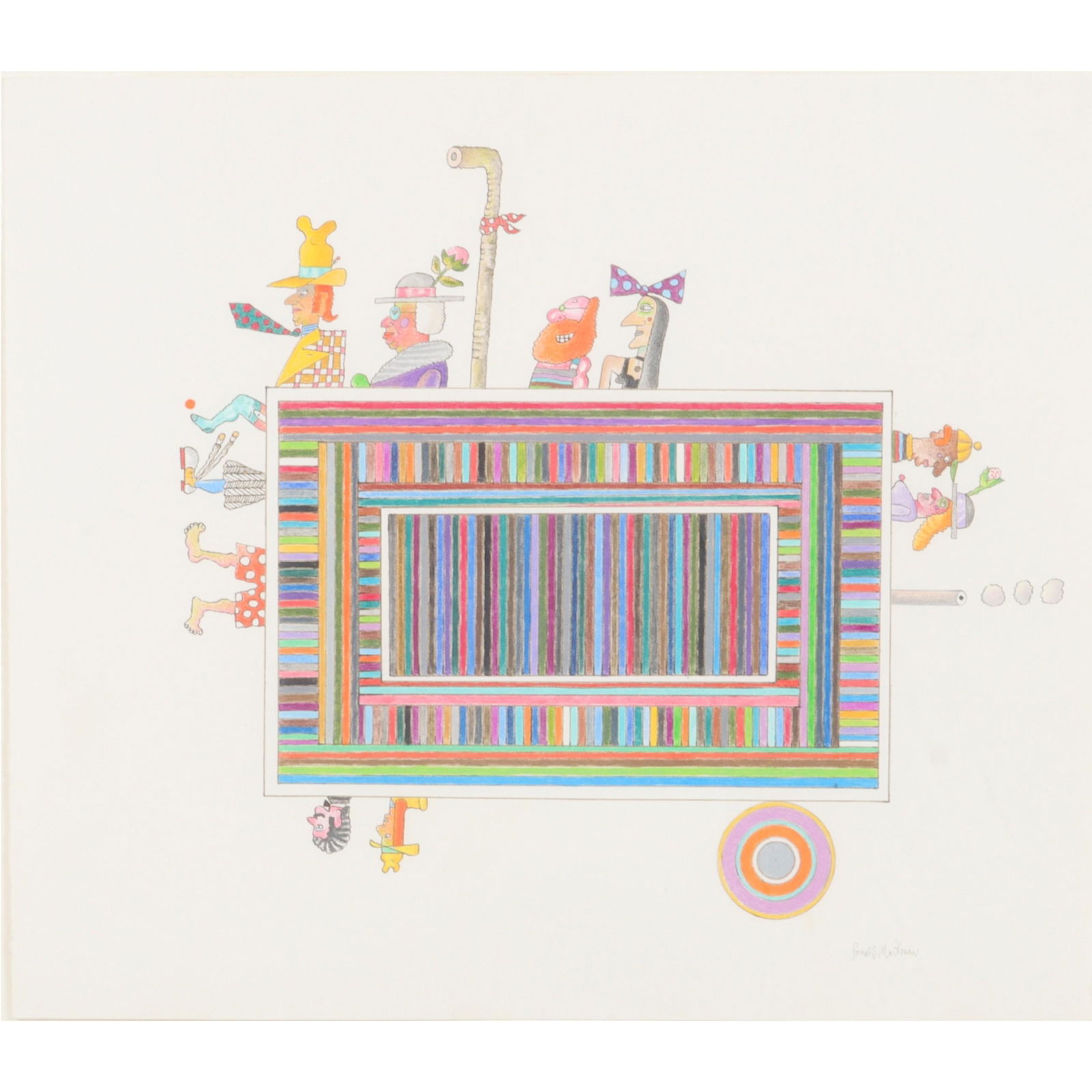 Ronald Markman, American (1931-2017), untitled, mixed media on paper, 15"H x 7"W (sight), 20 1/4"H x: Ronald Markman American (1931-2017) untitled mixed media on paper signed lower right. Biography from the Archives of AskArt: "Annapolis artist who drew from imaginary kingdom of Mufka dies," By Chase