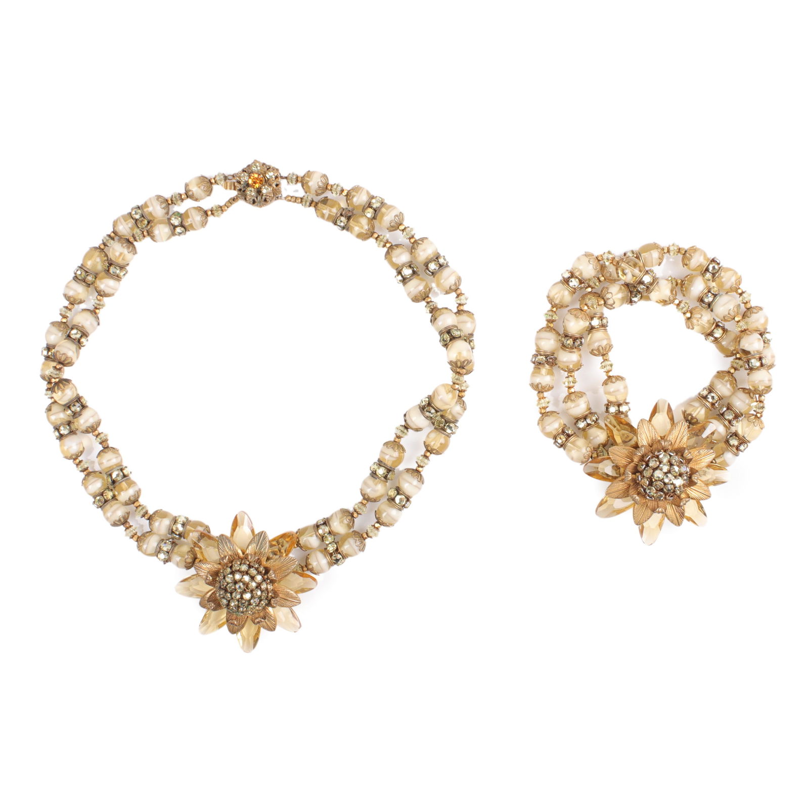 Pair of Miriam Haskell double strand glass bead bracelets with rondelle spacers, 15"L (necklace), 1 (1 of 7)