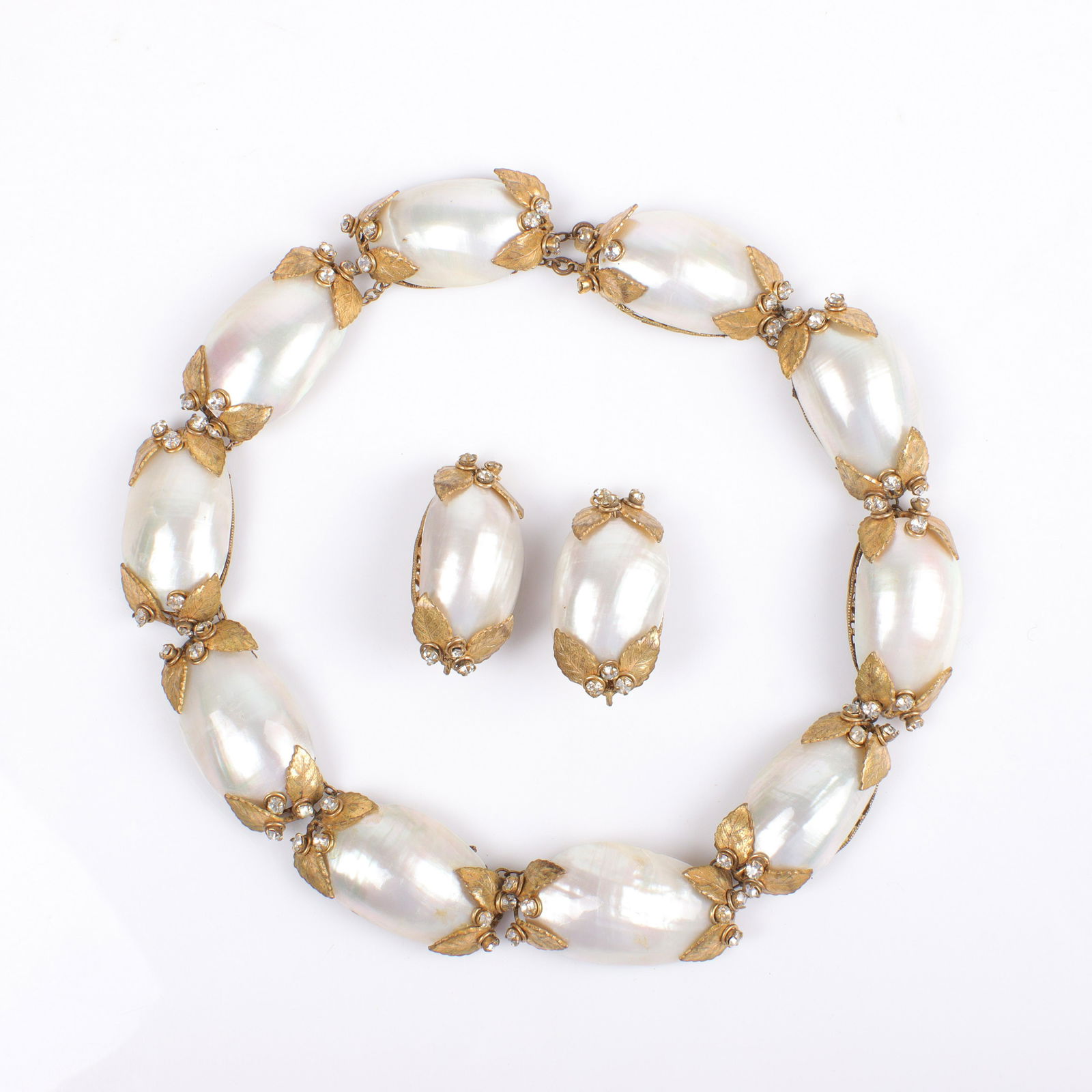 Miriam Haskell mother of pearl shell link necklace and earring set: 14 1/2"L x 7/8"W (necklace) (1 of 4)