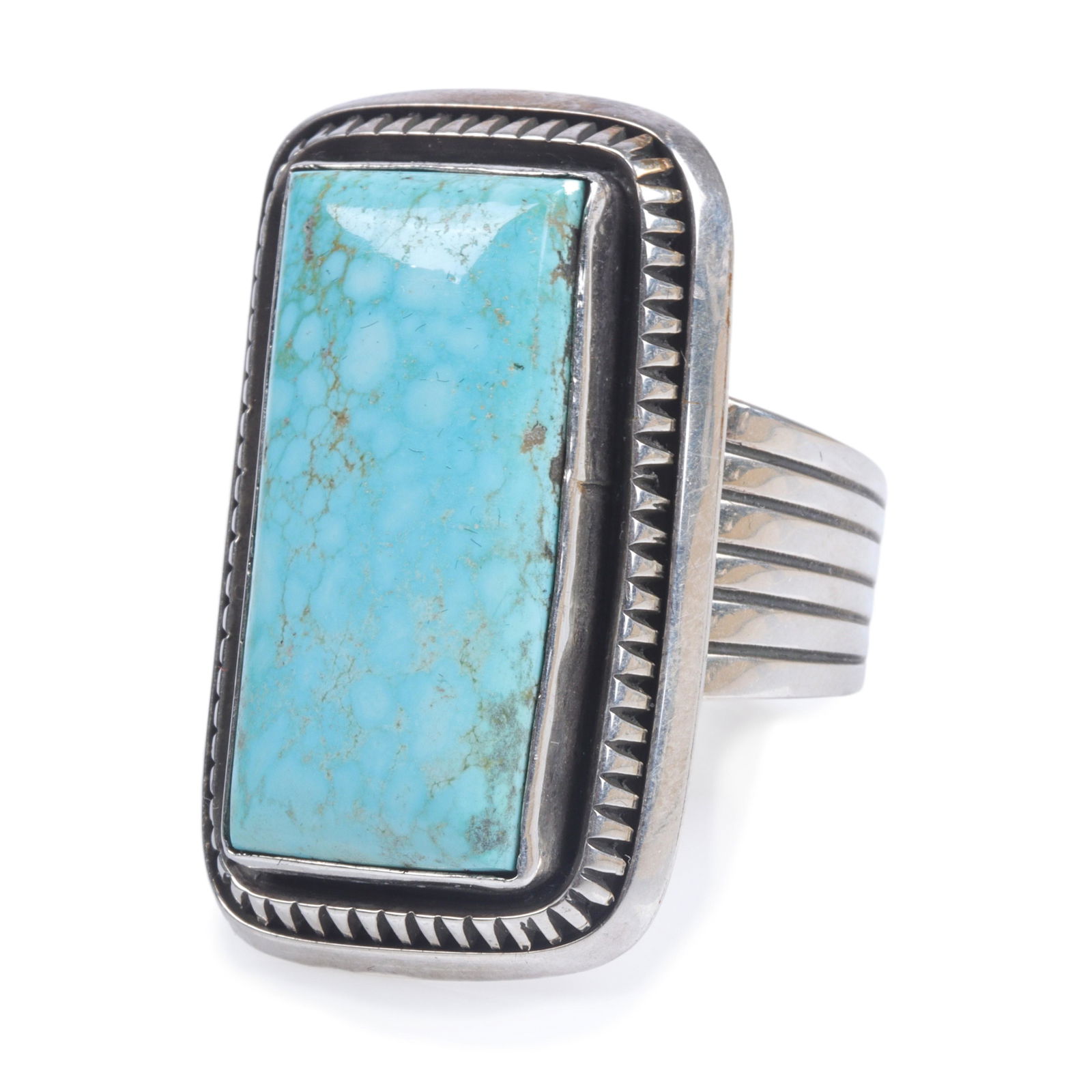 Leonard Nez Navajo Native American sterling silver and Nevada Number 8 turquoise ring. size 12 1/4 (1 of 5)