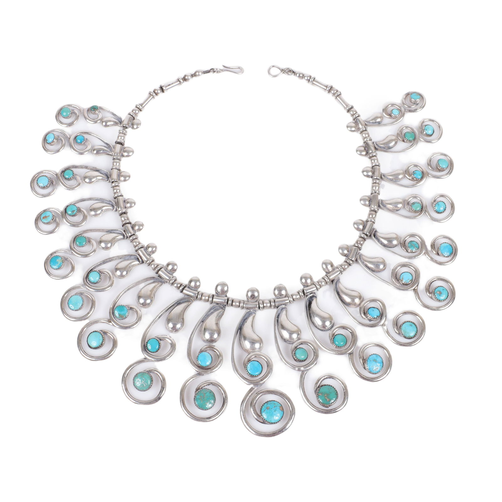 Frank Patania Sr attr. Thunderbird Shop sterling silver and turquoise collar necklace, 30s-40s 16"L, (1 of 9)