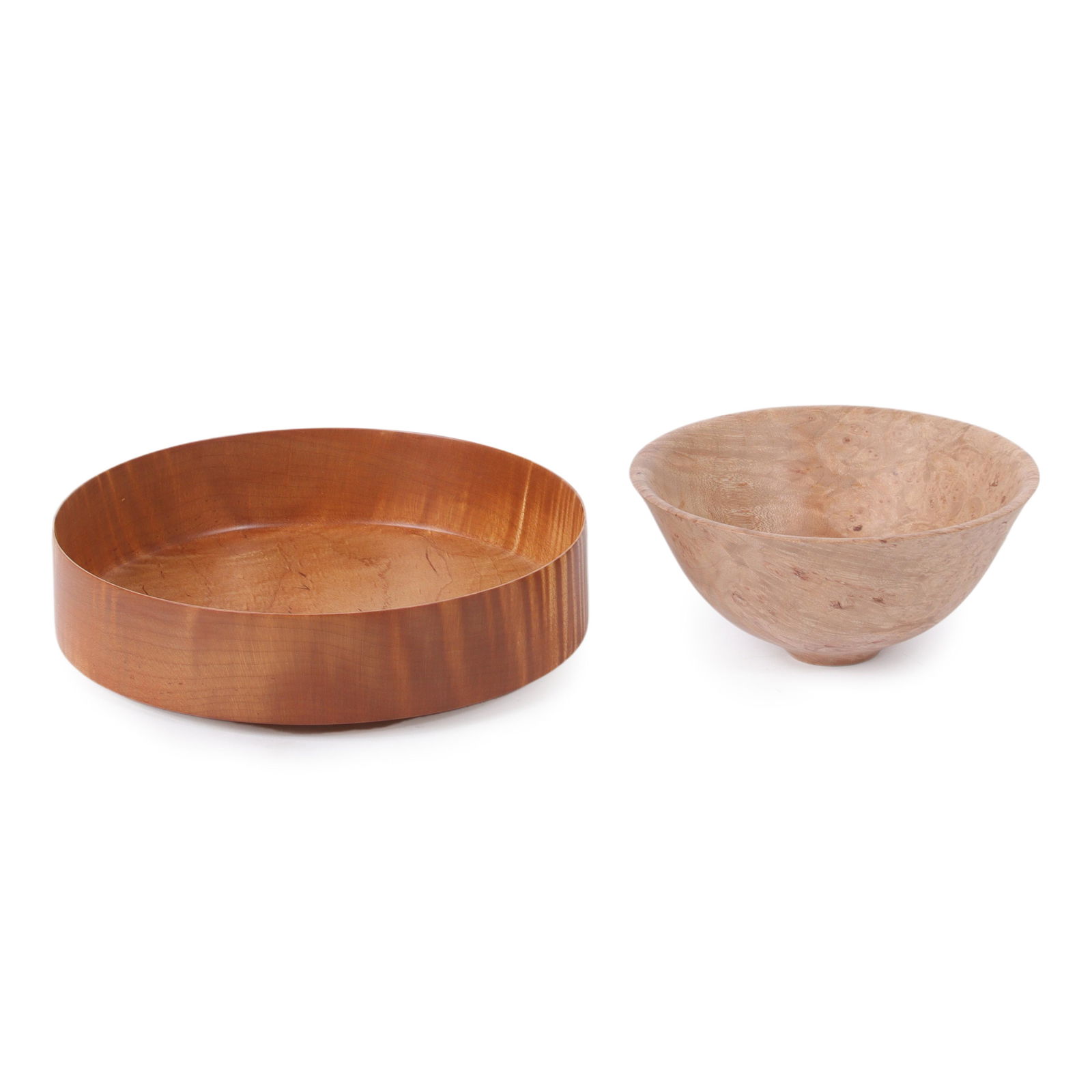 Two studio turned wood bowls: Dennis Elliott, '92, maple burl & Al Geller, '94 curly maple. 2" x 7 (1 of 8)