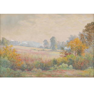 Richard Buckner Gruelle, Indiana, New York (1851 - 1914), untitled rural landscape, watercolor on: Richard Buckner Gruelle Indiana, New York (1851 - 1914) untitled rural landscape watercolor on paper signed lower right. Biography from the Archives of askART: A self-taught landscape painter, illustr