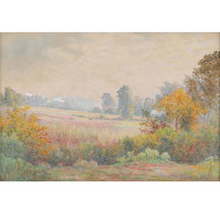 Richard Buckner Gruelle, Indiana, New York (1851 - 1914), untitled rural landscape, watercolor on: Richard Buckner Gruelle Indiana, New York (1851 - 1914) untitled rural landscape watercolor on paper signed lower right. Biography from the Archives of askART: A self-taught landscape painter,