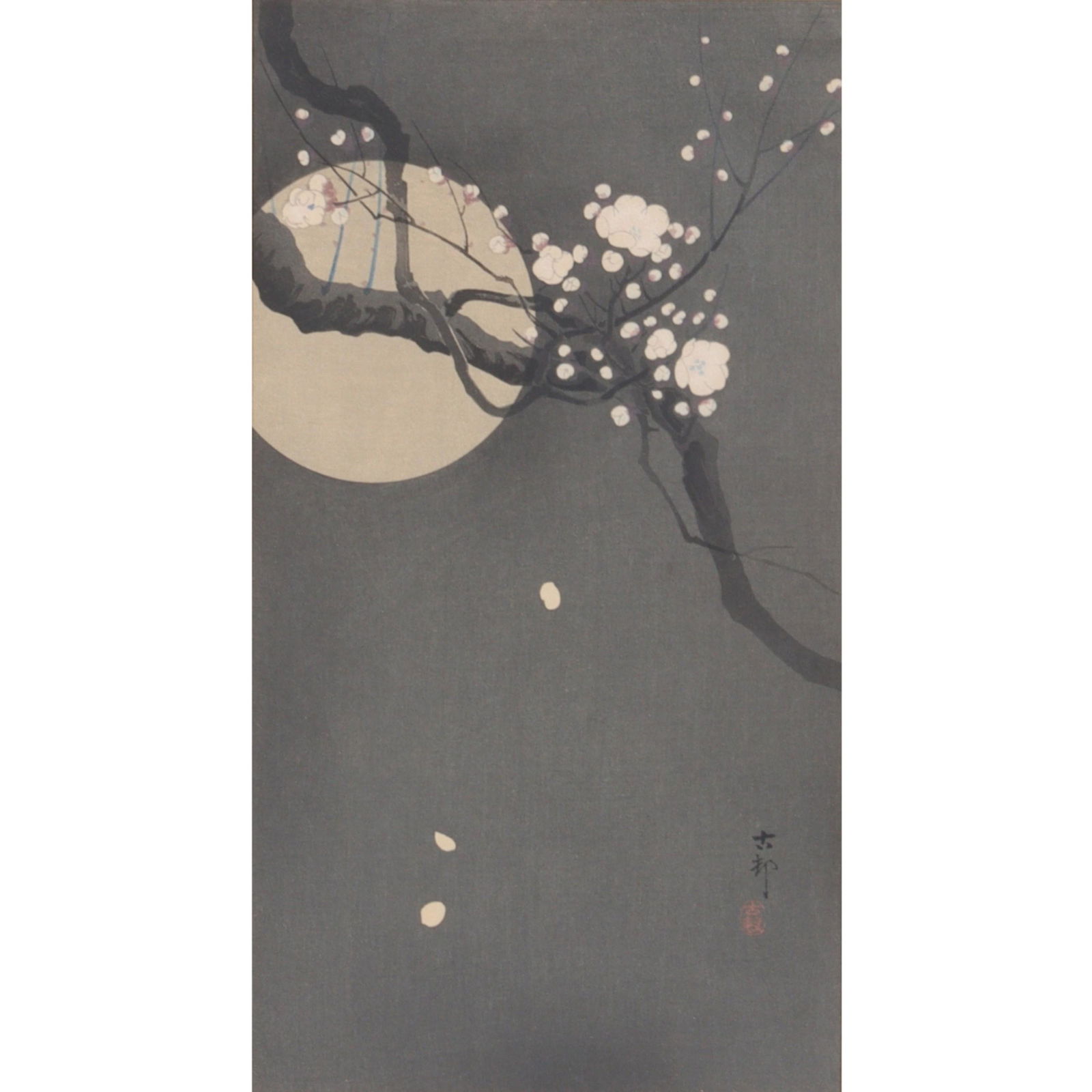 Suzuki Kason, Japan (1860-1919), cherry blossom in moonlight, color woodblock print., 13" x 7" (1 of 6)