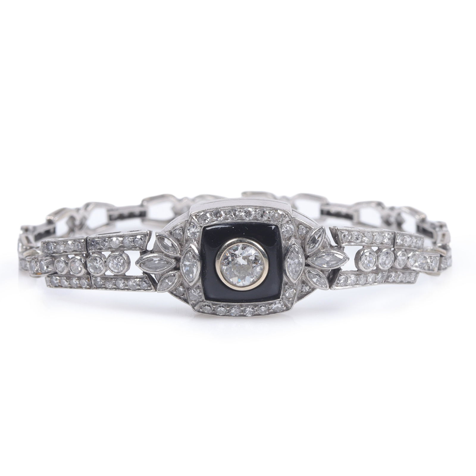Antique Art Deco 18K WG white gold diamond converted watch bracelet. 7"L x 1/2"W (1 of 5)