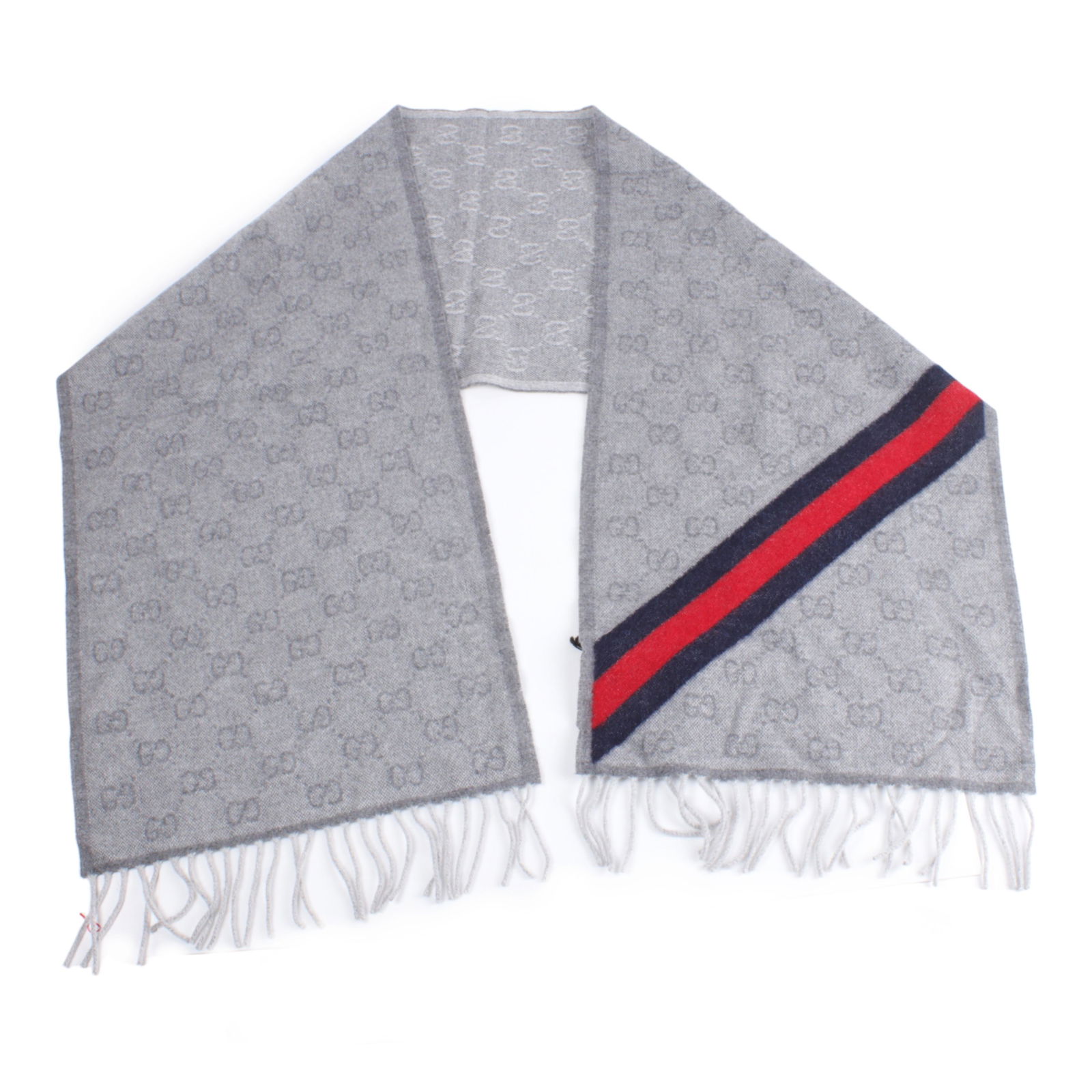 GUCCI Fringe GG Guccissima Wool Scarf, ZINC/BLUE with wool / angora blend construction 14" x 68" (1 of 6)