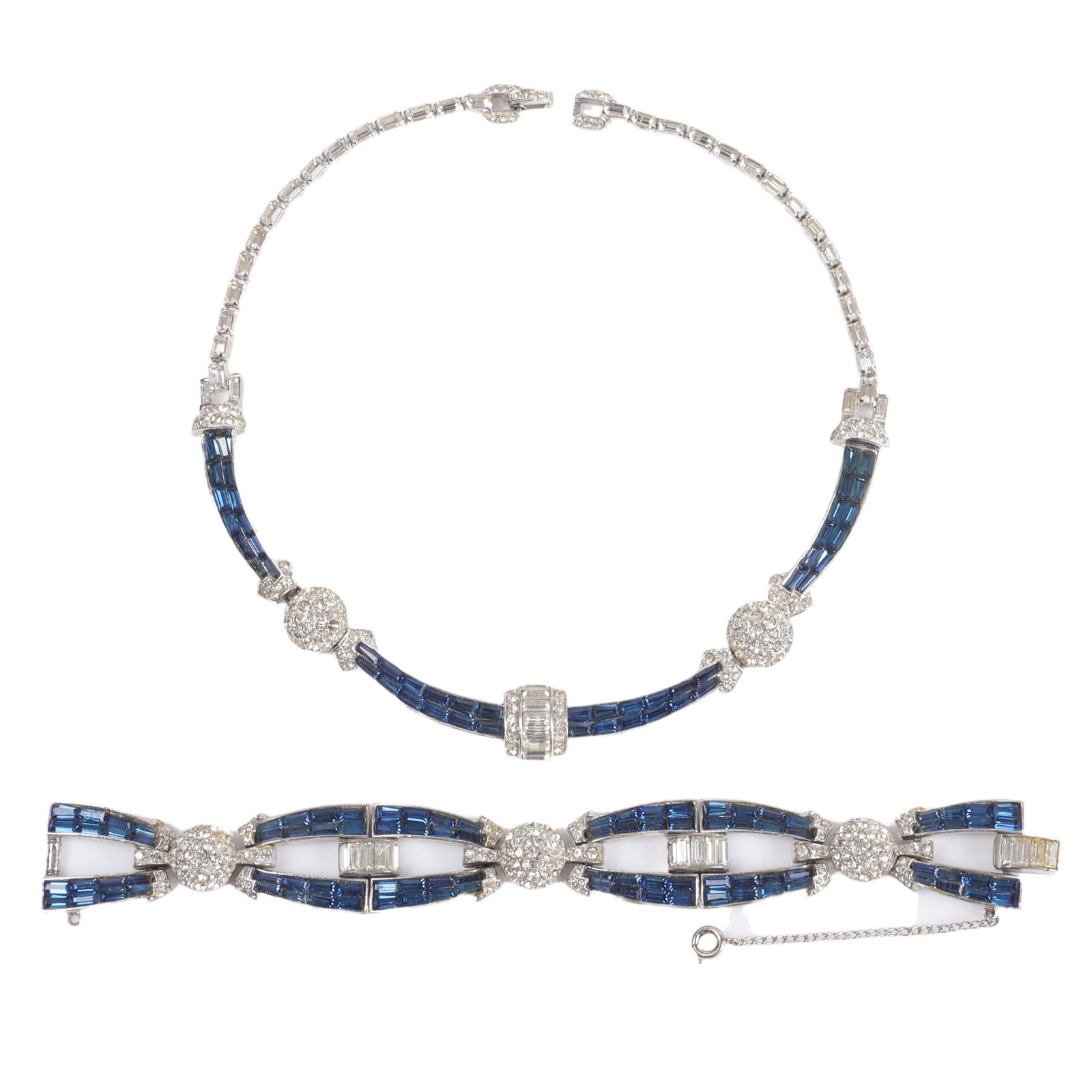 Boucher Retro necklace and bracelet set with sapphire and colorless invisibly channel set diamante (1 of 12)