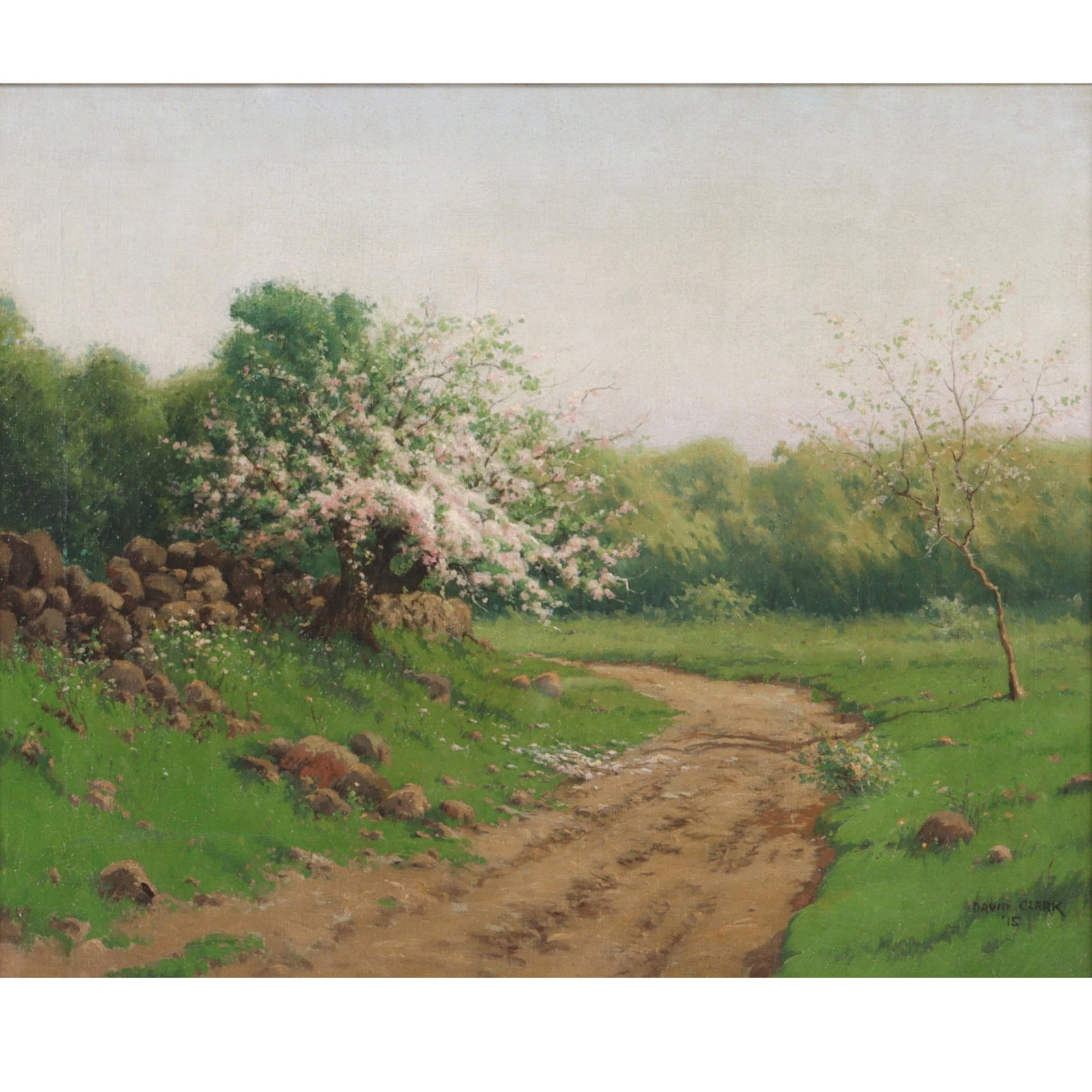 David Clark, New York (ca. 1870 - 1916), Path with Apple Blossoms, spring landscape, 1915, oil on (1 of 8)