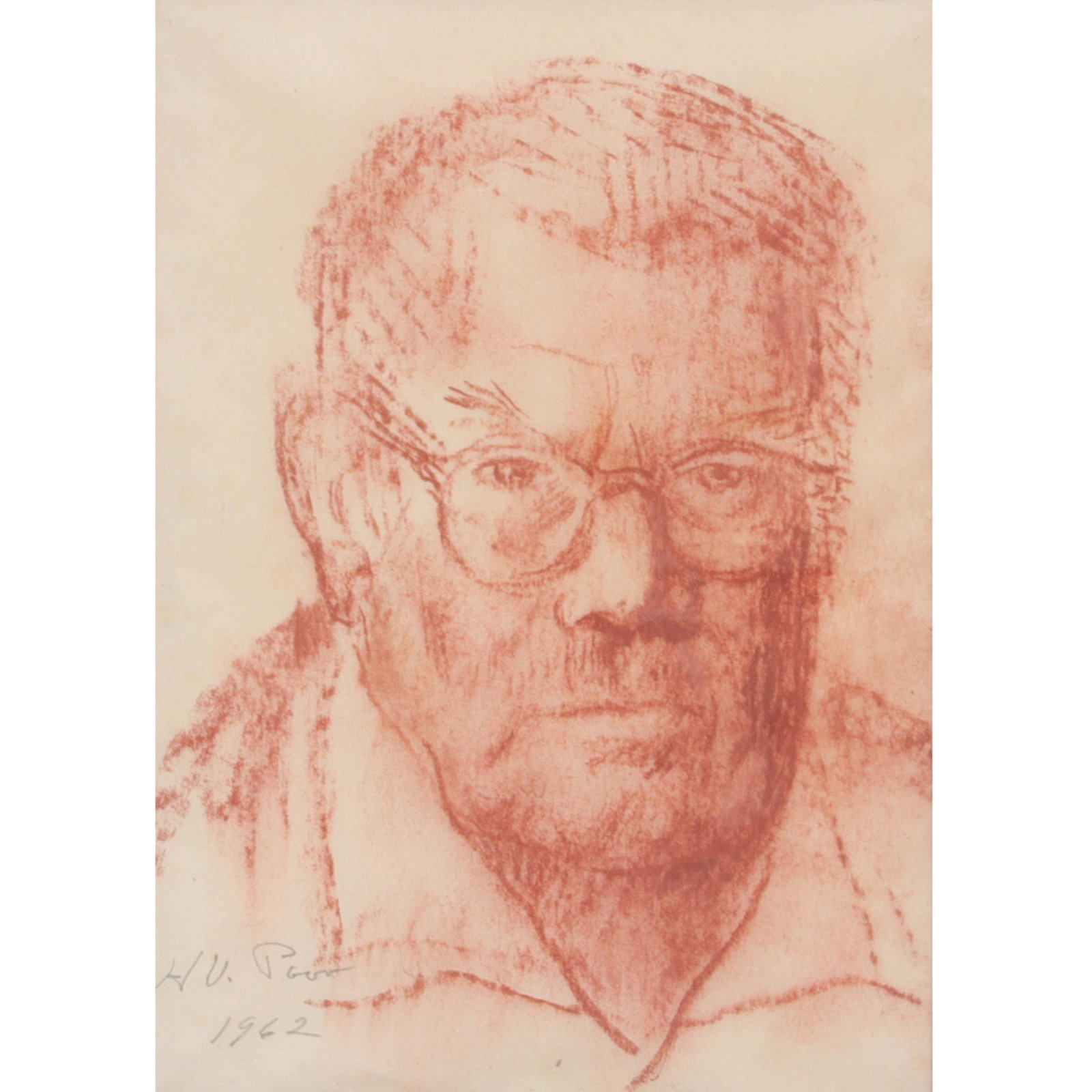Henry Varnum Poor, Kansas (1887-1970), Self Portrait, 1962, conte crayon on paper, 11 1/2" x 8 1/4", (1 of 8)