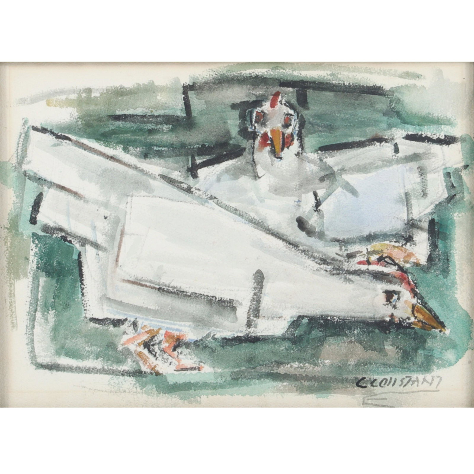 George J Zachary Constant, New York (1892-1978), White Hens, watercolor on paper, 11 1/2" x 15 1/2", (1 of 7)