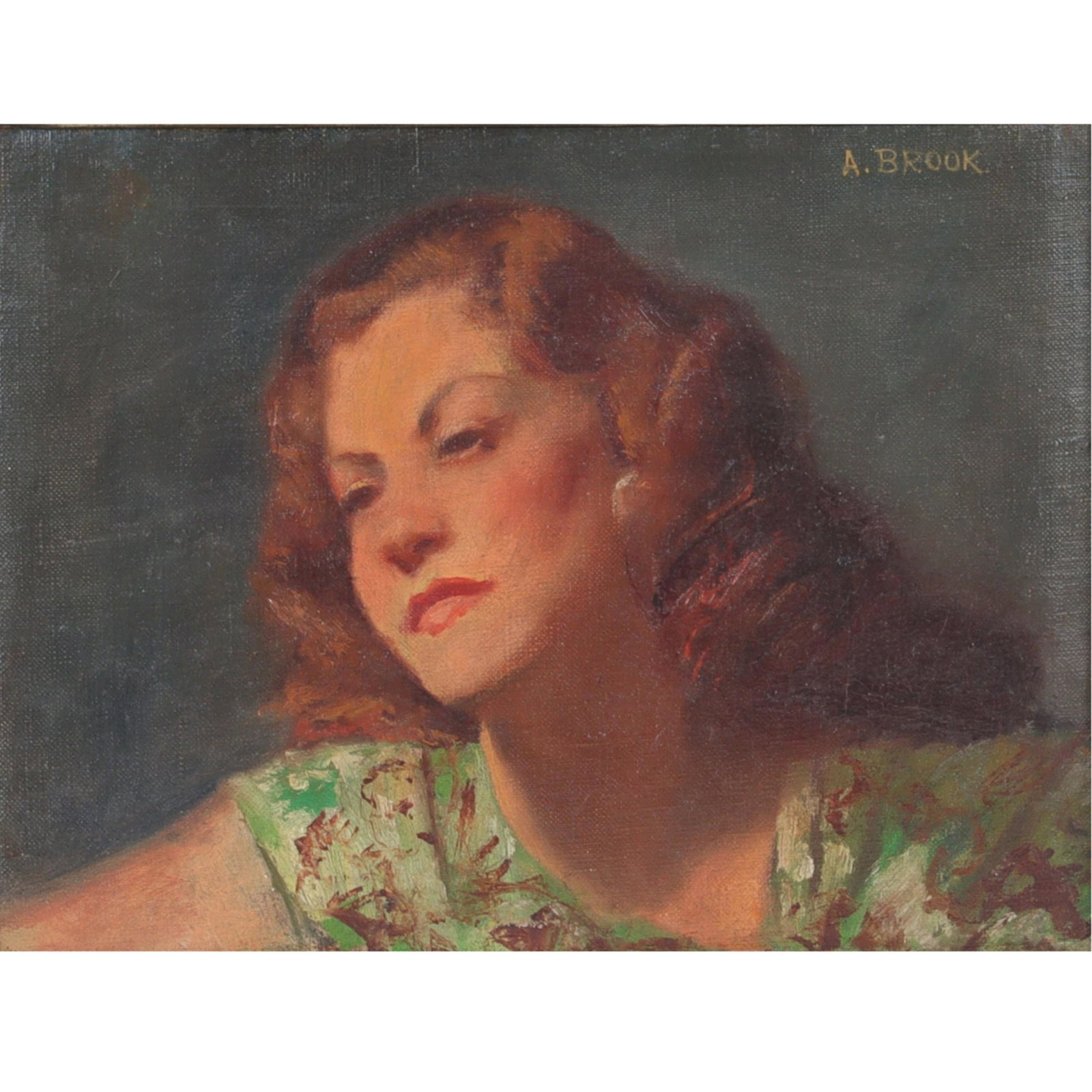 Alexander Brook, New York, Georgia (1898-1980), Anna, Oil on board, 9 1/4" x 11 1/2", 17 1/2" x 20: Alexander Brook New York, Georgia (1898-1980) Anna Oil on board Signed upper right. Signed and titled "Anna" verso, with phrase "American School". Biography from the Archives of askART: Born in Brookl