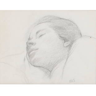 Aaron Abraham Shikler, New York (1922-2015), Pete Sleeping, graphite on paper, 4"H x 5 1/4"W: Aaron Abraham Shikler New York (1922-2015) Pete Sleeping graphite on paper initialed lower right. Biography from the Archives of askART: Portrait painter Aaron Shikler was born in Brooklyn, New York,