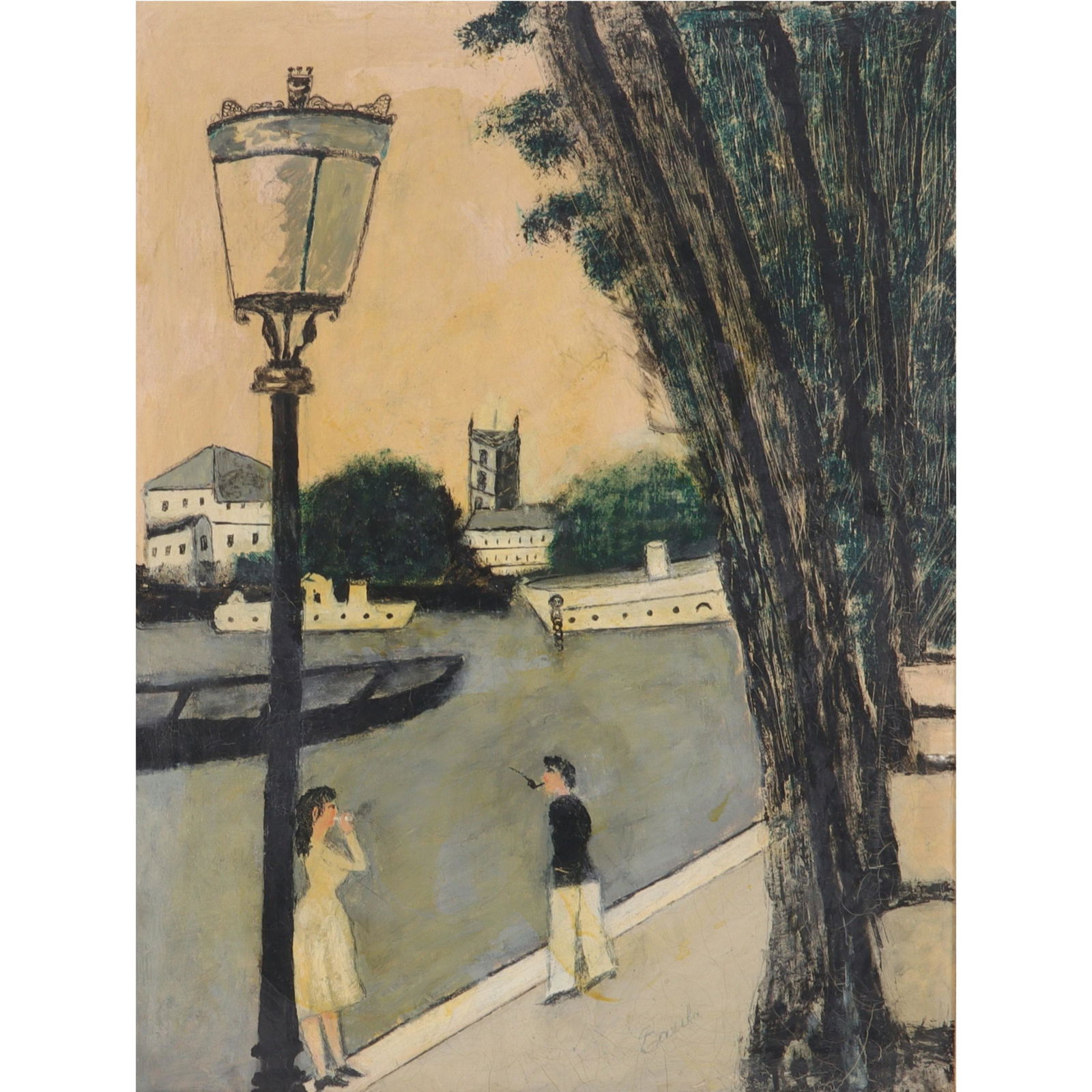 Arnold Grant, Le Quai de la Seine, oil on canvas, 24 1/2" x 18 1/2", 31 1/2" x 21 1/4" (frame) (1 of 10)