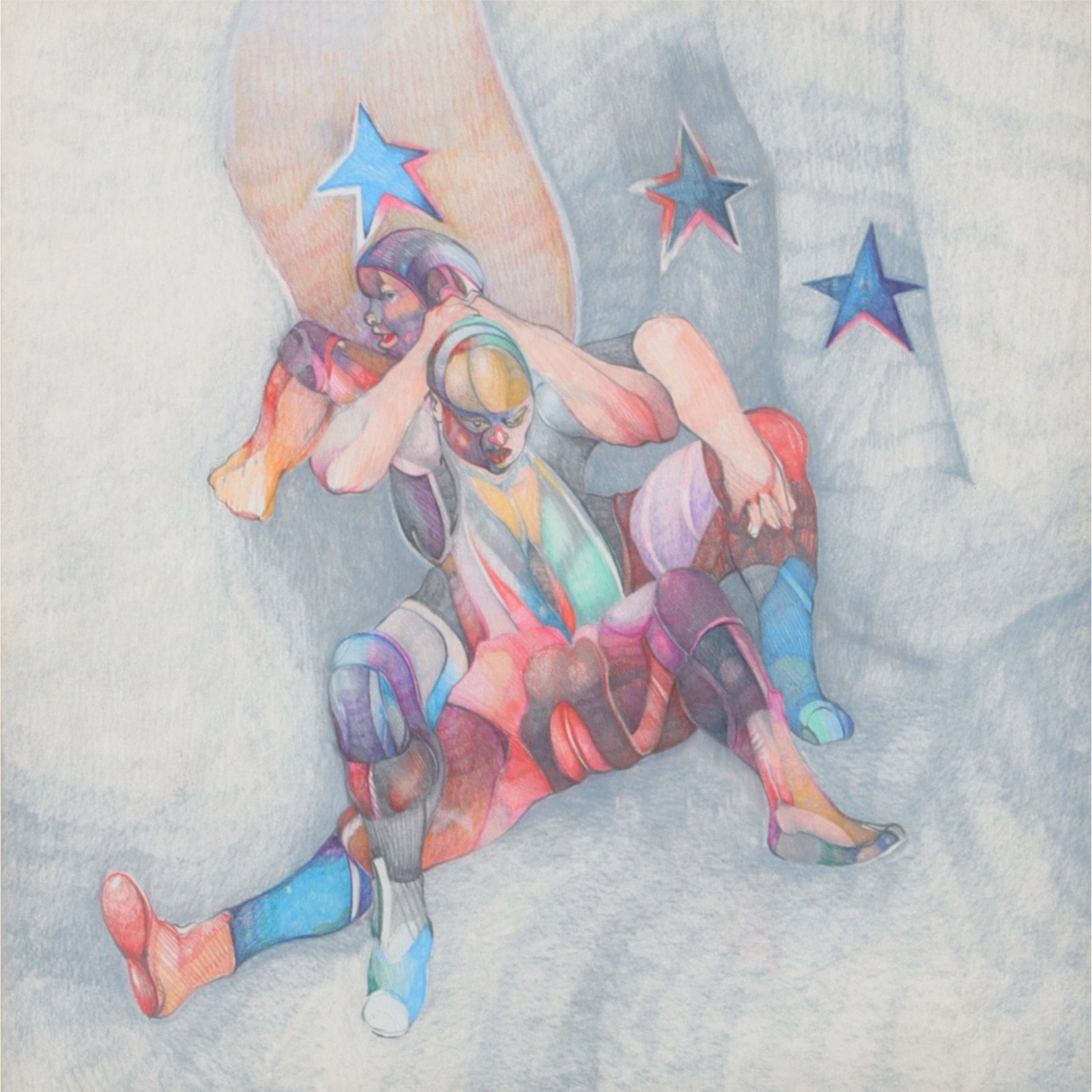 Ken Schnall, New York (20th / 21st Century), Professional Wrestlers, mixed media on paper, 12" x 11: Ken Schnall New York (20th / 21st Century) Professional Wrestlers mixed media on paper unsigned. Kenneth Schnall has a BA in Fine Arts education and received a graduate degree in the humanities with a