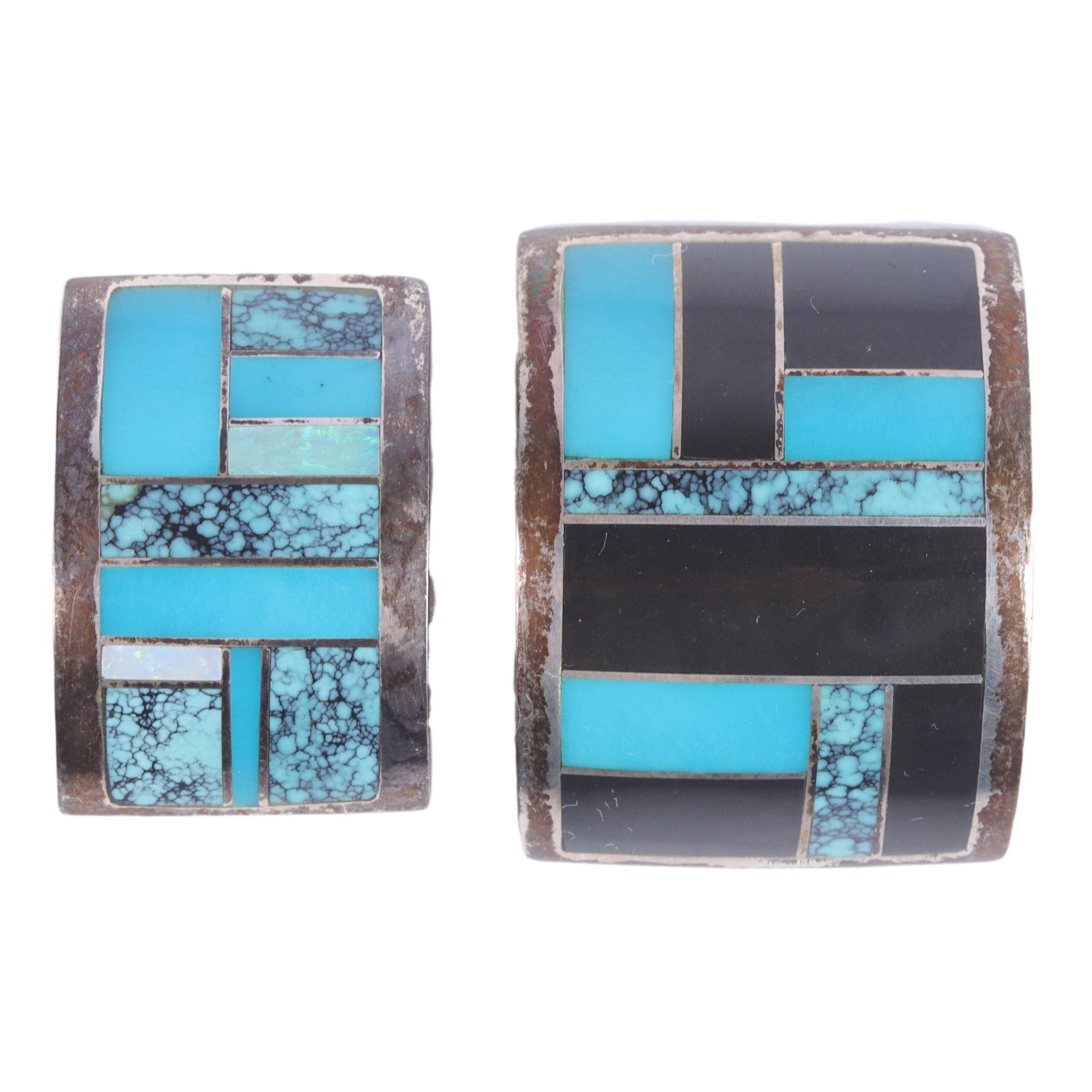 Two Ray Tracey & Knifewing Segura Navajo sterling silver channel inlay pendant slides 1"H x 3/4"W (1 of 5)