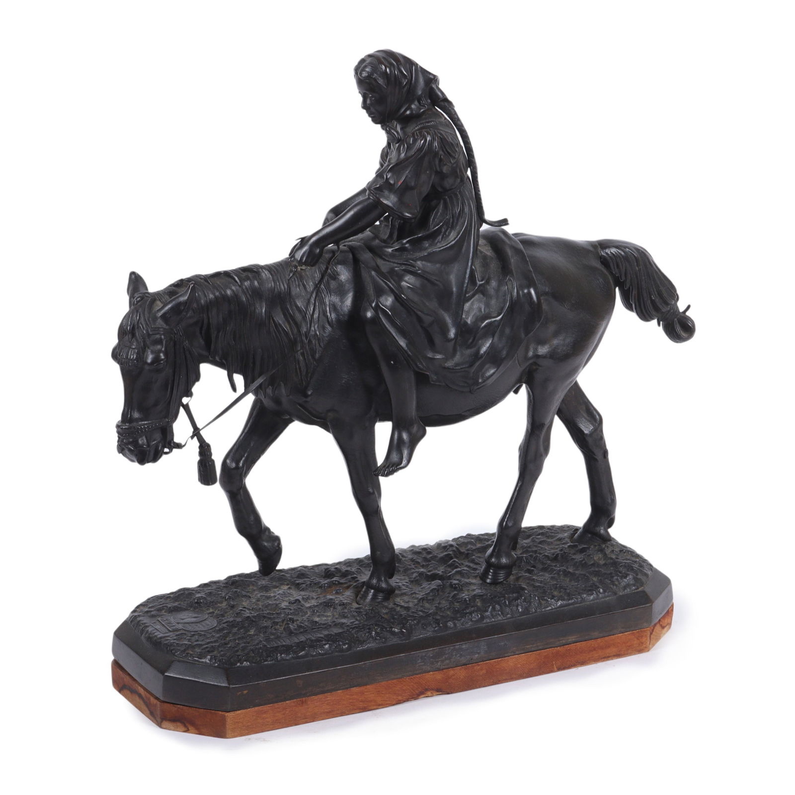 Nikolai Iwanowitsch Lieberich, Russian (1828-1883), peasant girl on horse, iron sculpture, 17 1/4"H (1 of 10)