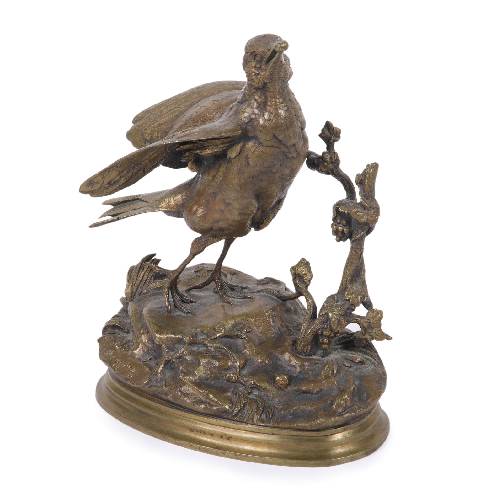 Jules Moigniez, French 1835-1894, grouse, bronze figure of a bird, 9 1/2"H x 7 1/4"W x 4 1/2"D (1 of 8)