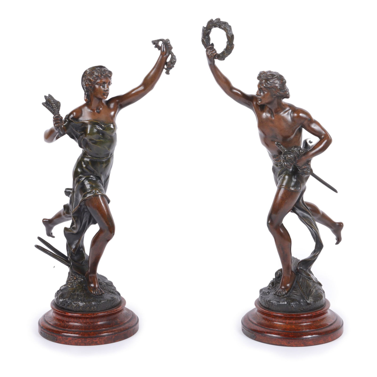 Jean-Baptiste (J-B) Germain, French (1841-1910), Pair LARGE sculptures; Gloria / Pax, patinated (1 of 18)