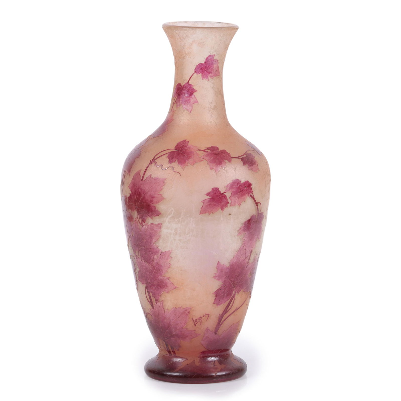 Large French Legras "Serie Rubis" Cameo Art Glass Vase with vining ruby leaves 17 1/4"H x 6 (1 of 9)