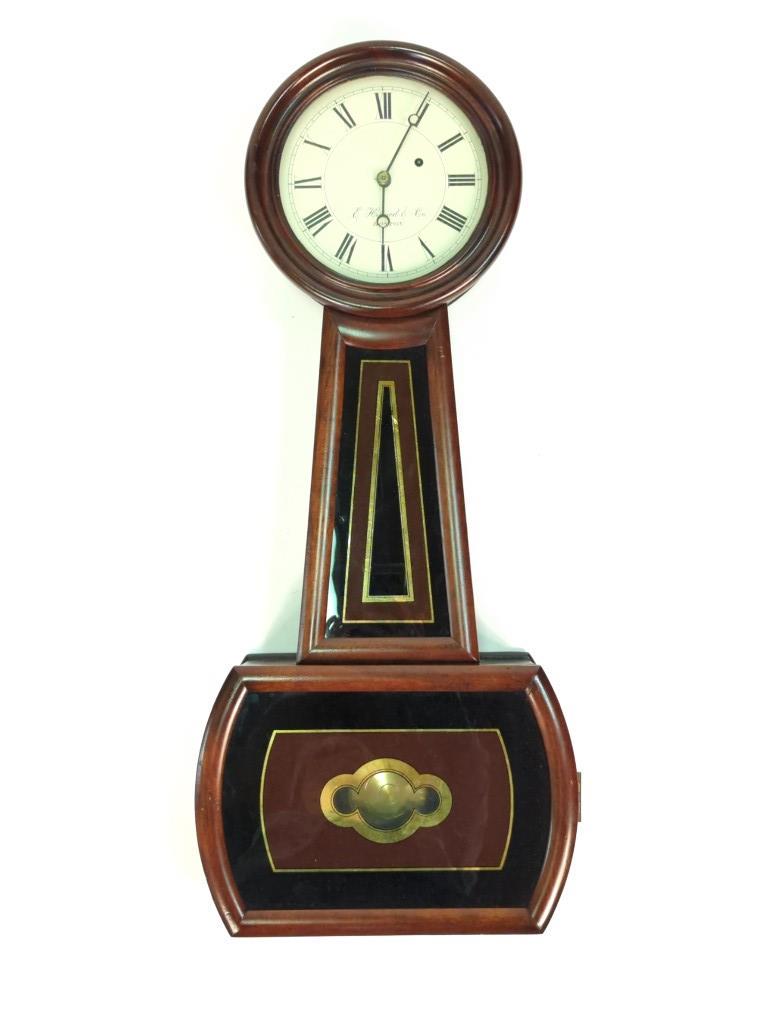 E. Howard & Co. Boston #4 regulator banjo wall clock in cherry cabinet with reverse painted glass. (1 of 20)