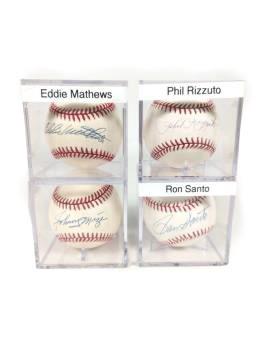 Lot of 4 Old Timers Hall of Fame Autographed Baseballs: Lot of 4 Old Timers Hall of Fame Autographed Baseballs The lot includes: Ron Santo (OML Selig), Phil Rizzuto (OML Selig), Eddie Mathews (ONL Coleman), Johnny Mize (ONL White) JSA Sticker.