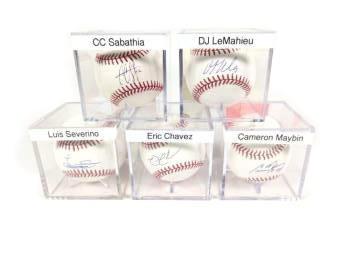 Lot of 5 New York Yankees Autographed Baseballs: Lot of 5 New York Yankees Autographed Baseballs The lot includes: Luis Severino (OML Selig), Cameron Maybin (OML Selig), Eric Chavez (OML Selig), CC Sabathia (OML Selig), DJ LeMahieu (OML Manfred) JSA