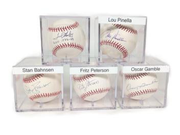 Lot of 5 - 1970's New York Yankees Autographed Baseballs: Lot of 5 - 1970's New York Yankees Autographed Baseballs The lot includes: Fred Stanley inscribed WSC 1977-78 (OML Selig), Lou Pinella (OML Selig), Fritz Peterson (OML Selig), Oscar Gamble (OML Selig)